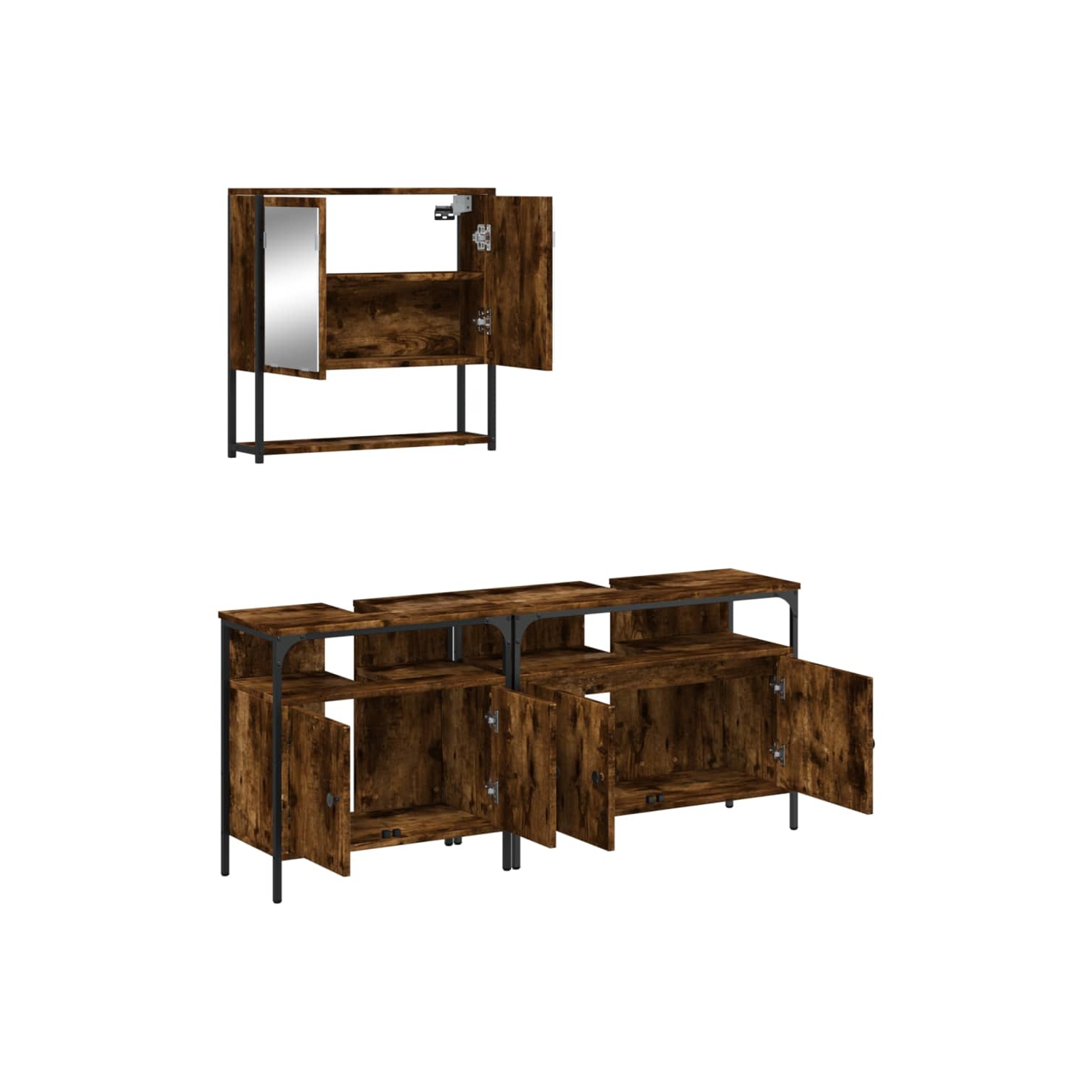 vidaXL 3 Piece Bathroom Furniture Set Smoked Oak Engineered Wood
