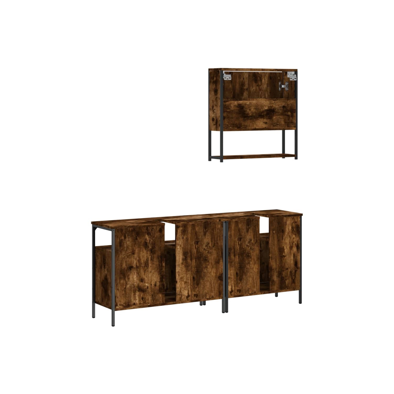 vidaXL 3 Piece Bathroom Furniture Set Smoked Oak Engineered Wood