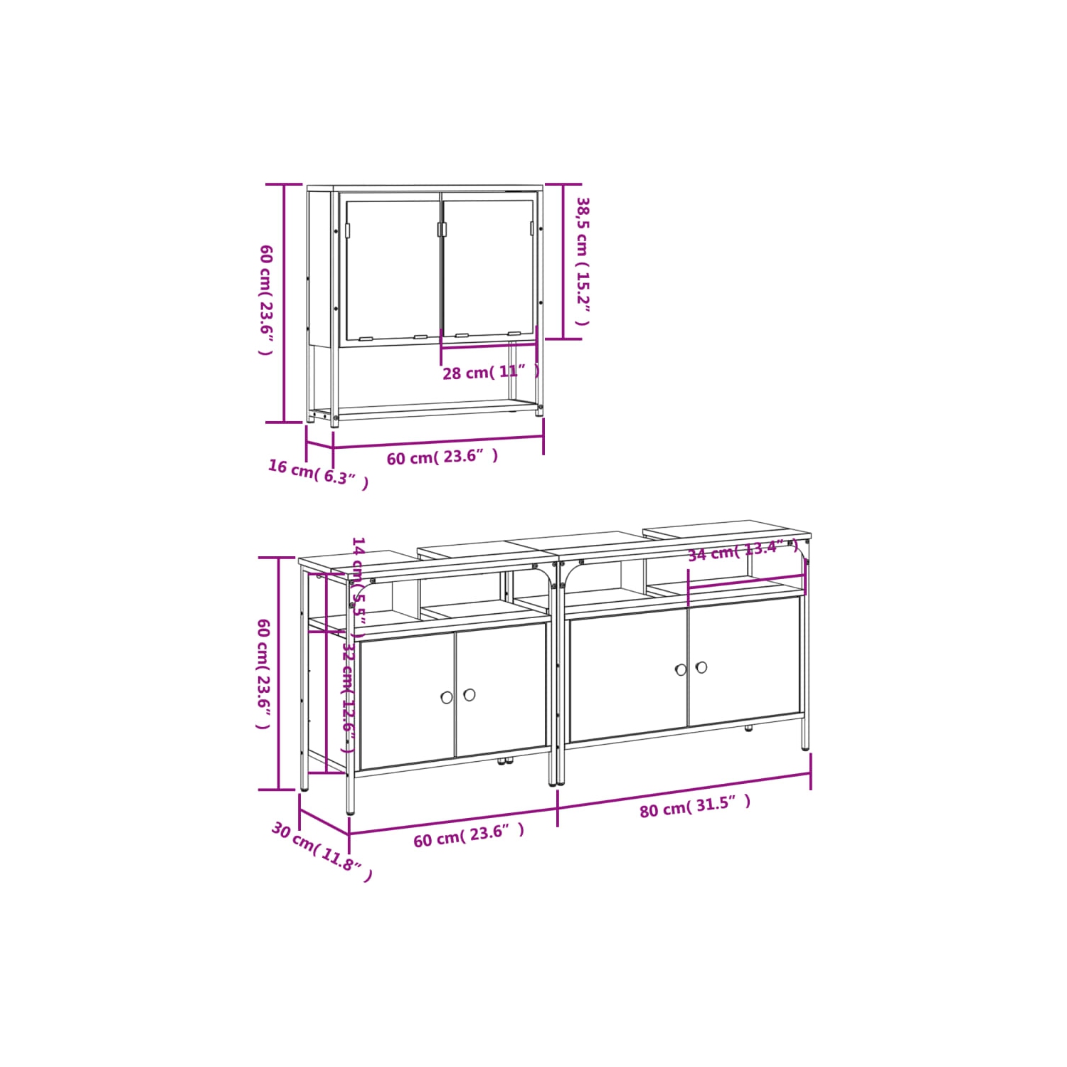 vidaXL 3 Piece Bathroom Furniture Set Smoked Oak Engineered Wood