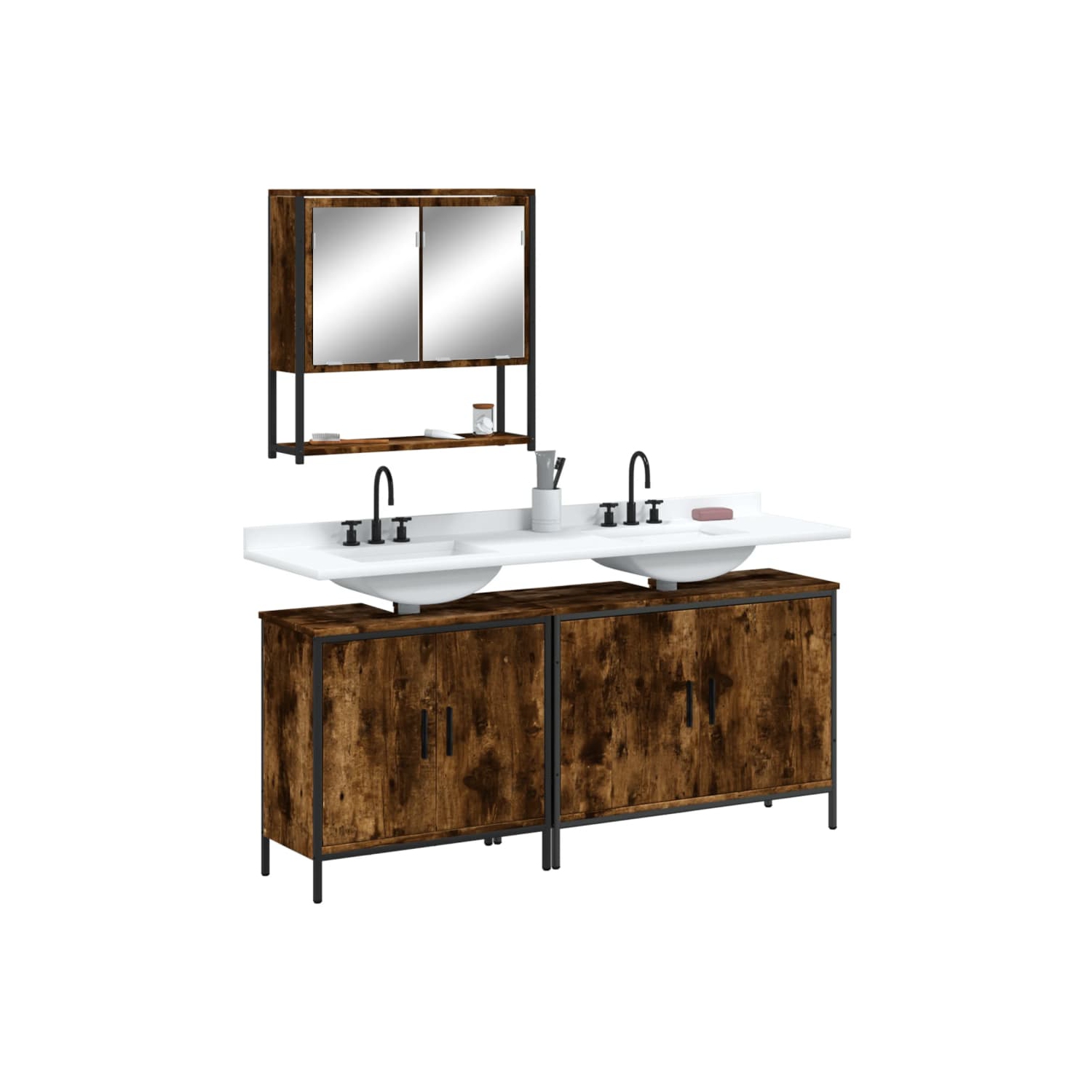 vidaXL 3 Piece Bathroom Furniture Set Smoked Oak Engineered Wood