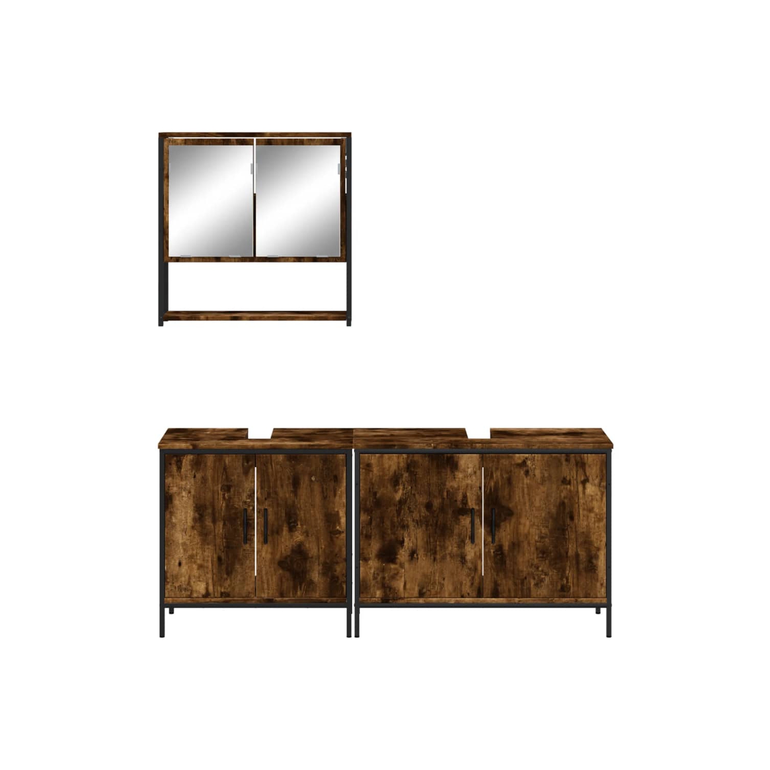 vidaXL 3 Piece Bathroom Furniture Set Smoked Oak Engineered Wood