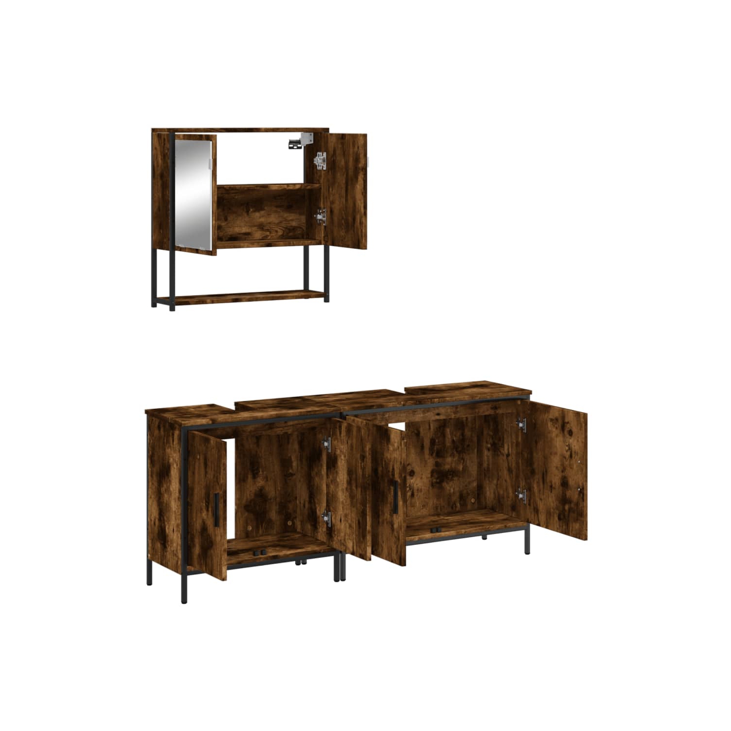 vidaXL 3 Piece Bathroom Furniture Set Smoked Oak Engineered Wood