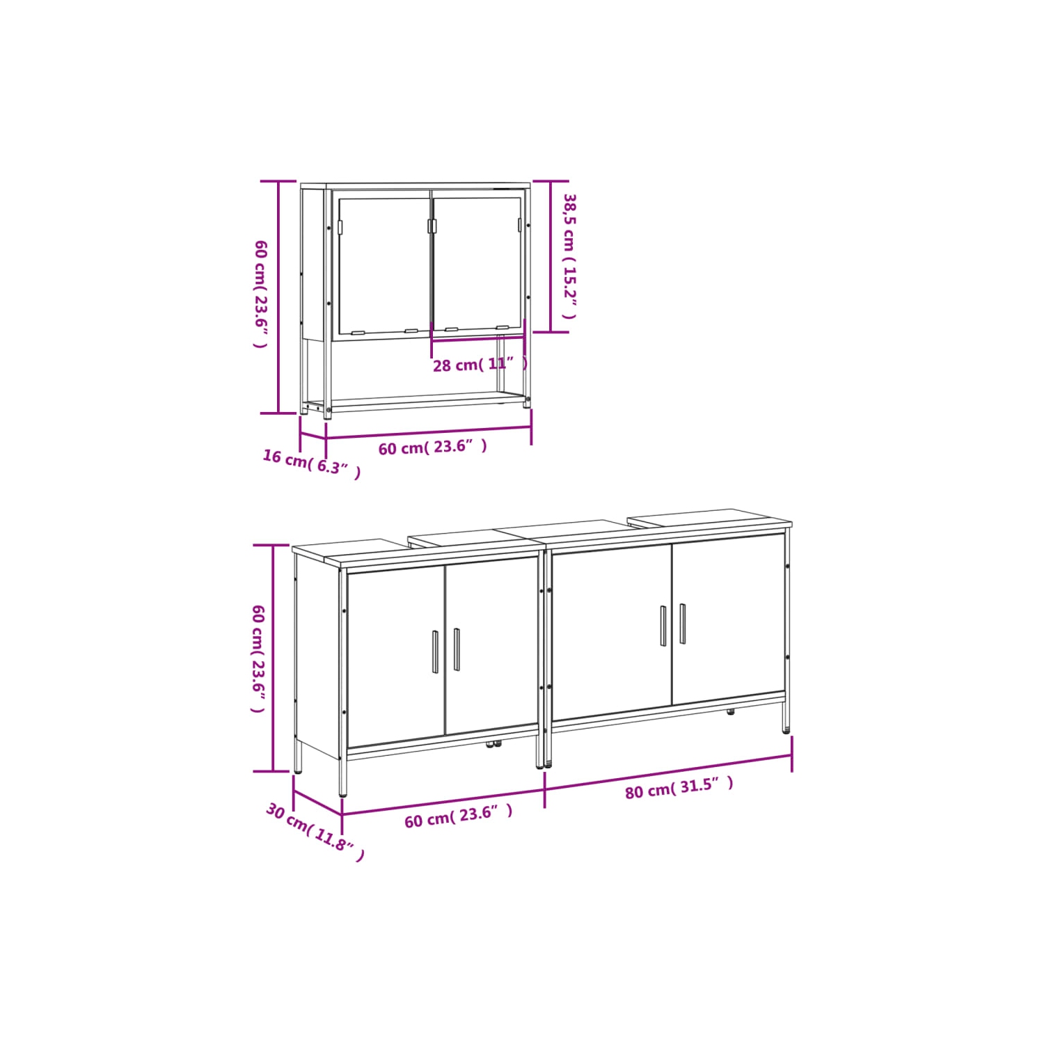 vidaXL 3 Piece Bathroom Furniture Set Smoked Oak Engineered Wood