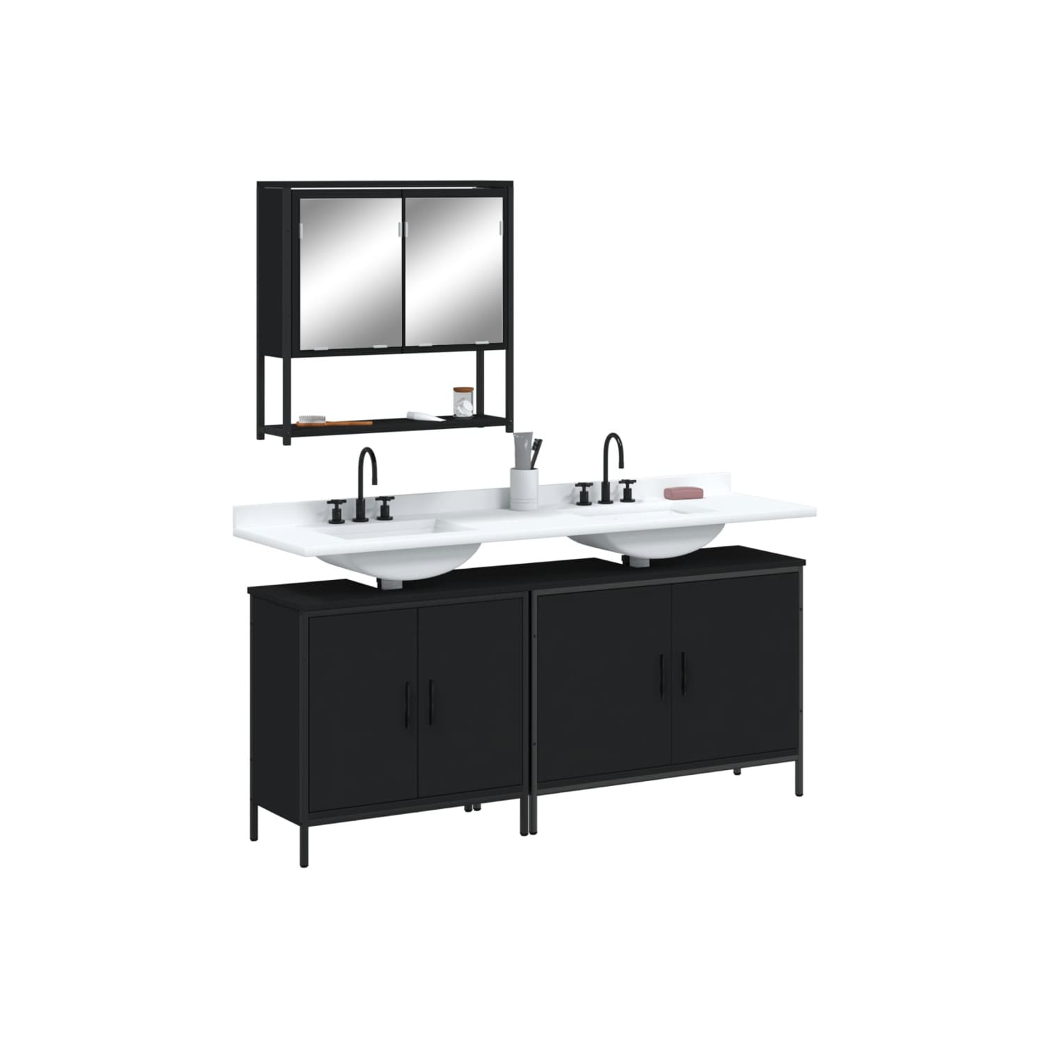 vidaXL 3 Piece Bathroom Furniture Set Black Engineered Wood