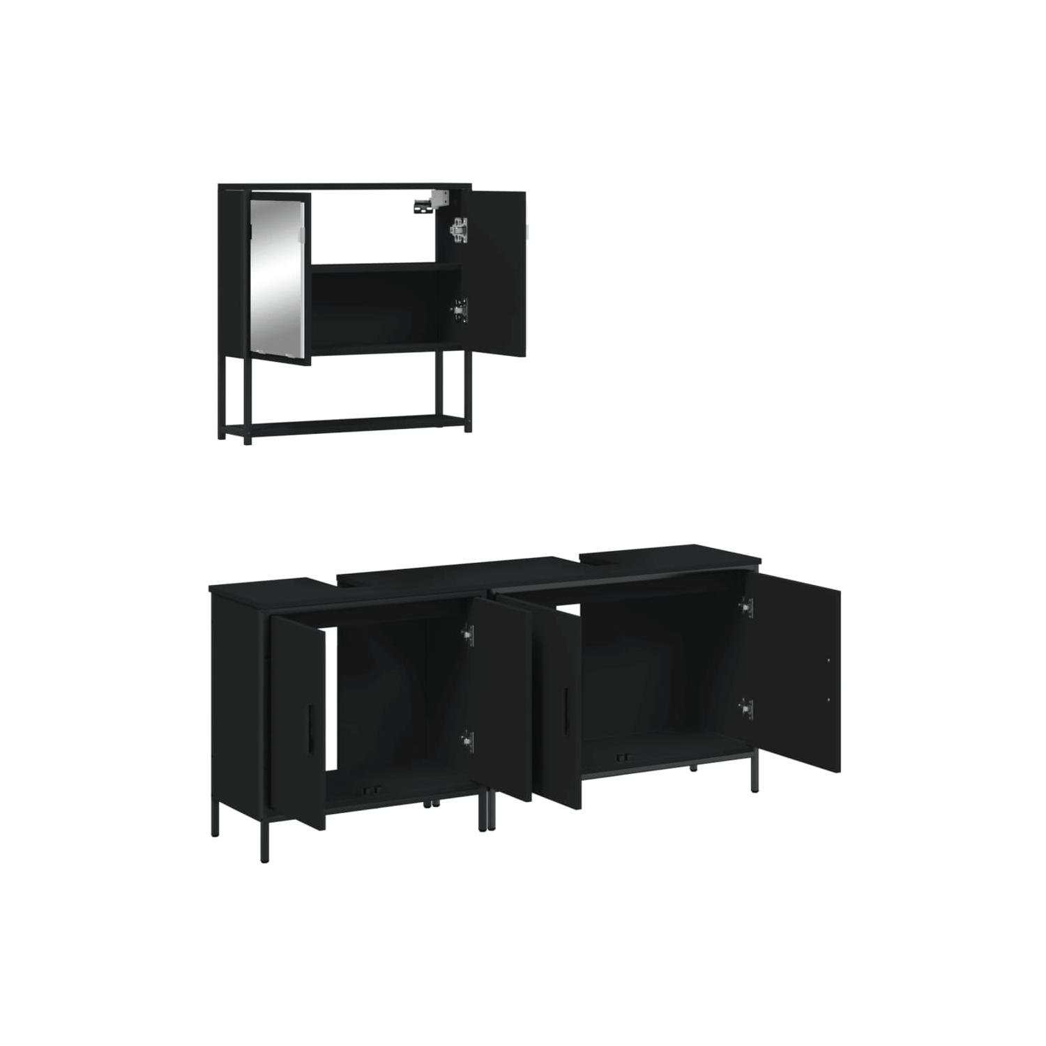 vidaXL 3 Piece Bathroom Furniture Set Black Engineered Wood