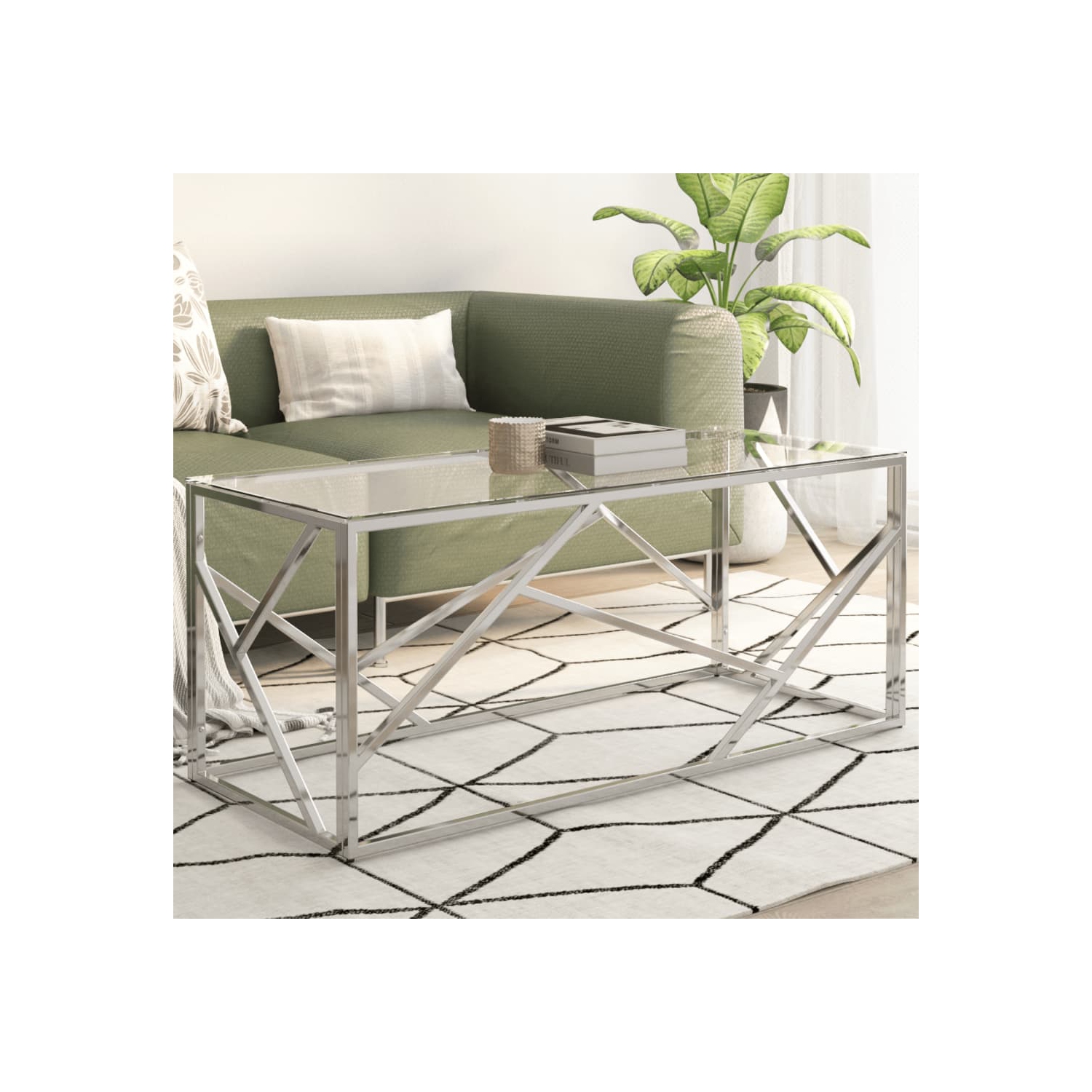 vidaXL Coffee Table Silver Stainless Steel and Tempered Glass