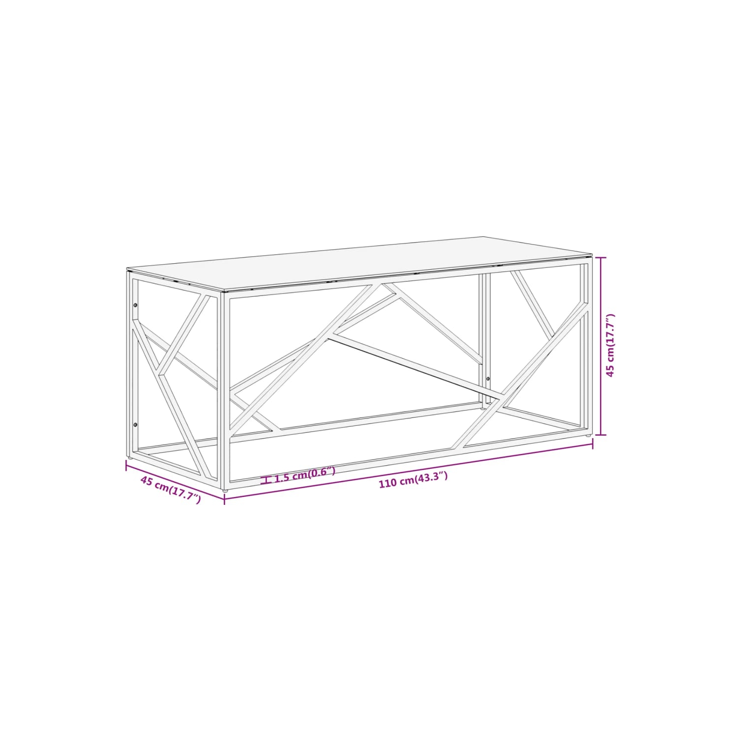 vidaXL Coffee Table Silver Stainless Steel and Tempered Glass