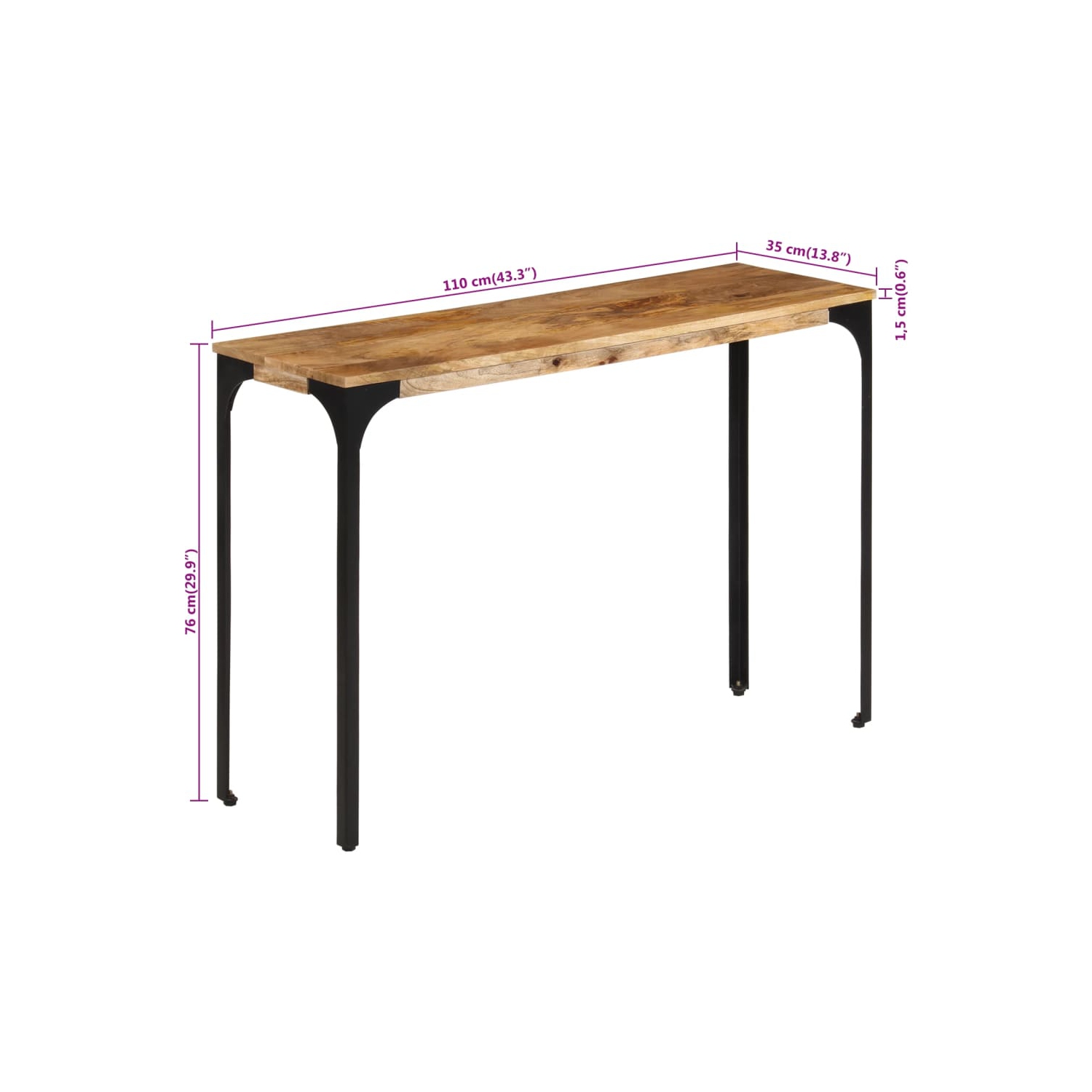 vidaXL Console Table Brown 110x35x76 cm Solid Wood Mango and Iron