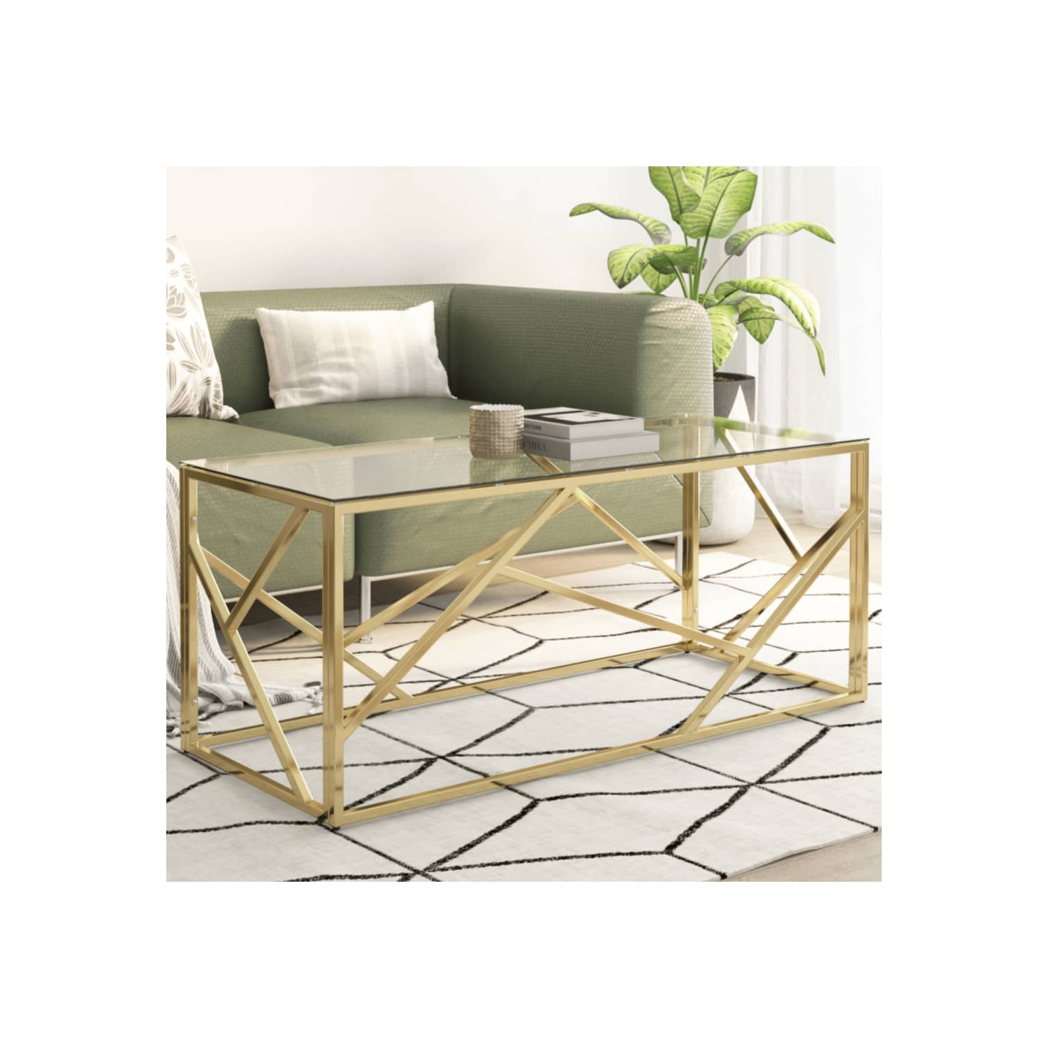 vidaXL Coffee Table Gold Stainless Steel and Tempered Glass