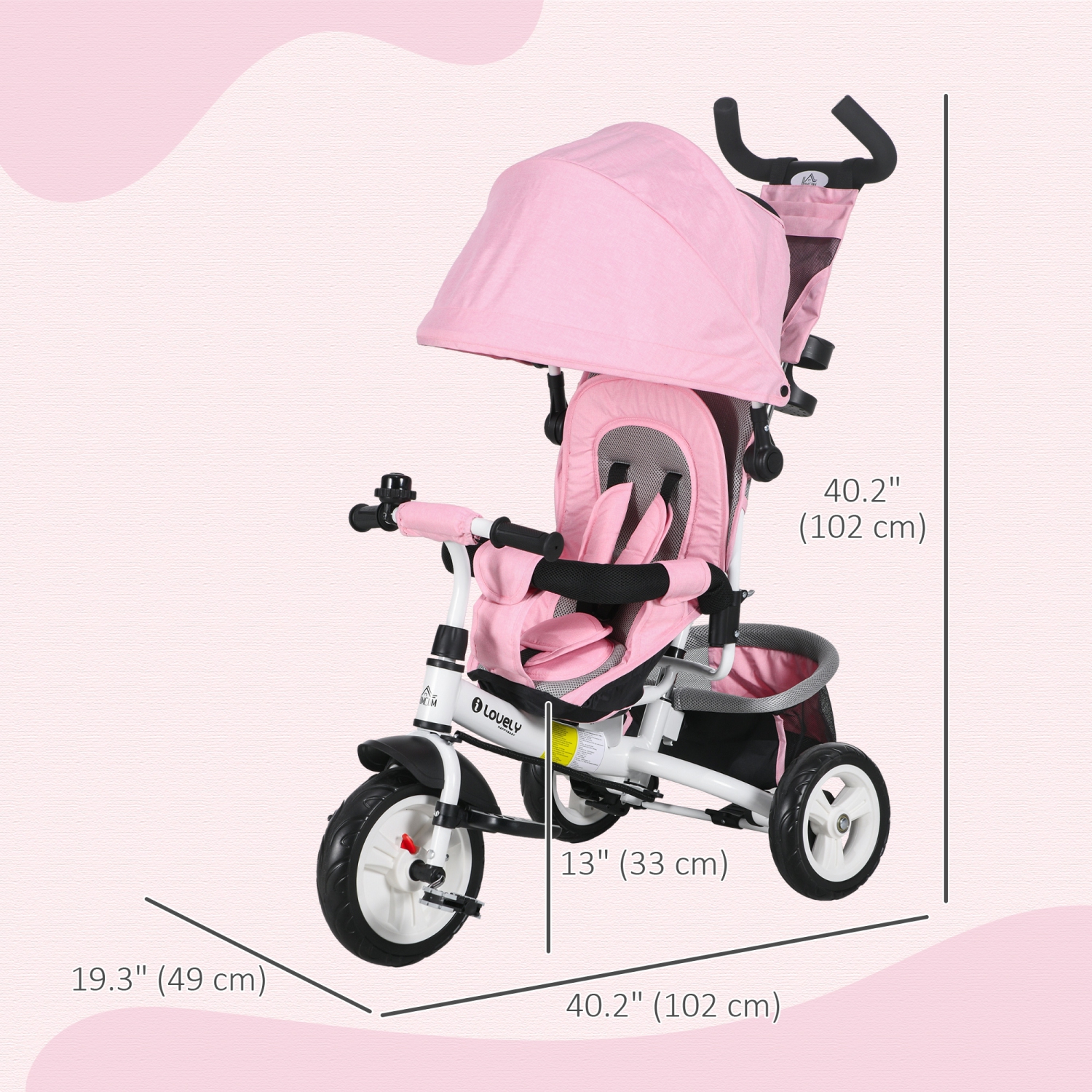 Qaba 6 in 1 Toddler Tricycle, Kids Trike with Foldable Canopy, Removable Parent-Push Handle and Cover, Storage Basket, 5-Point Safety Belt, for Child