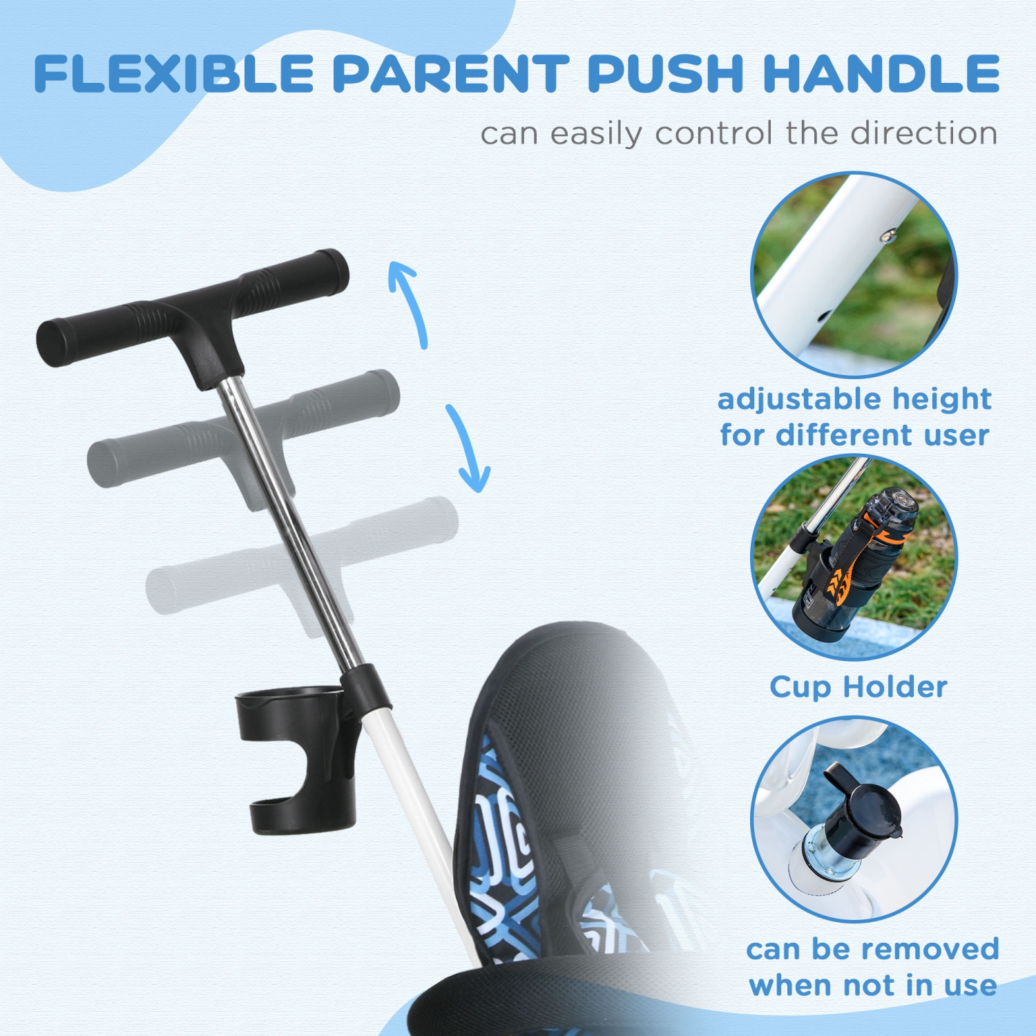 Tricycle pour enfants Qaba, poussette 6-en-1 avec guidon amovible, barrière de sécurité et harnais à 5 points, auvent, panier de rangement, pour