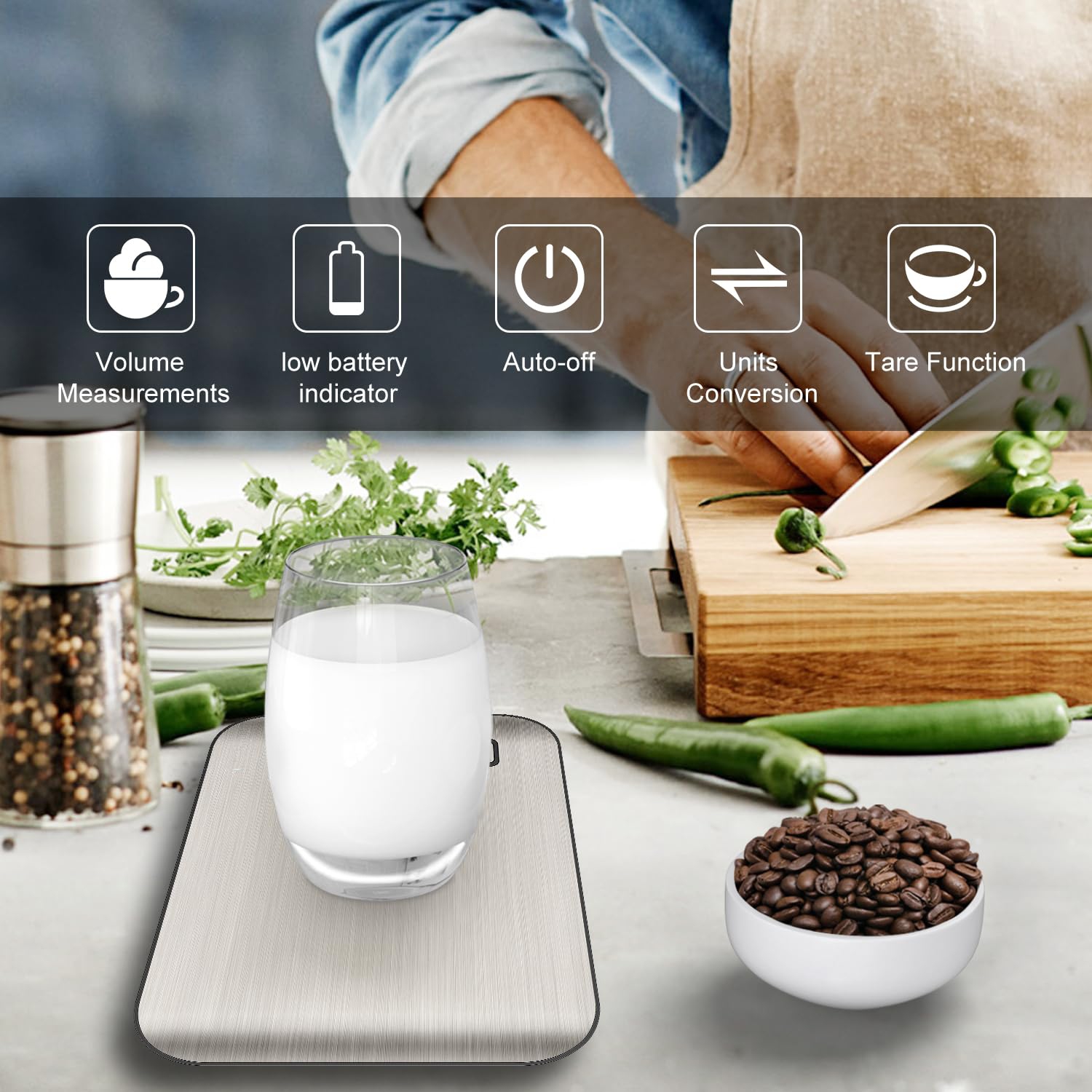 CROWNFUL Food Scale, 11lb Digital Kitchen Scales with Built-in Coin Battery, Weight Ounces and Grams with Tare Function