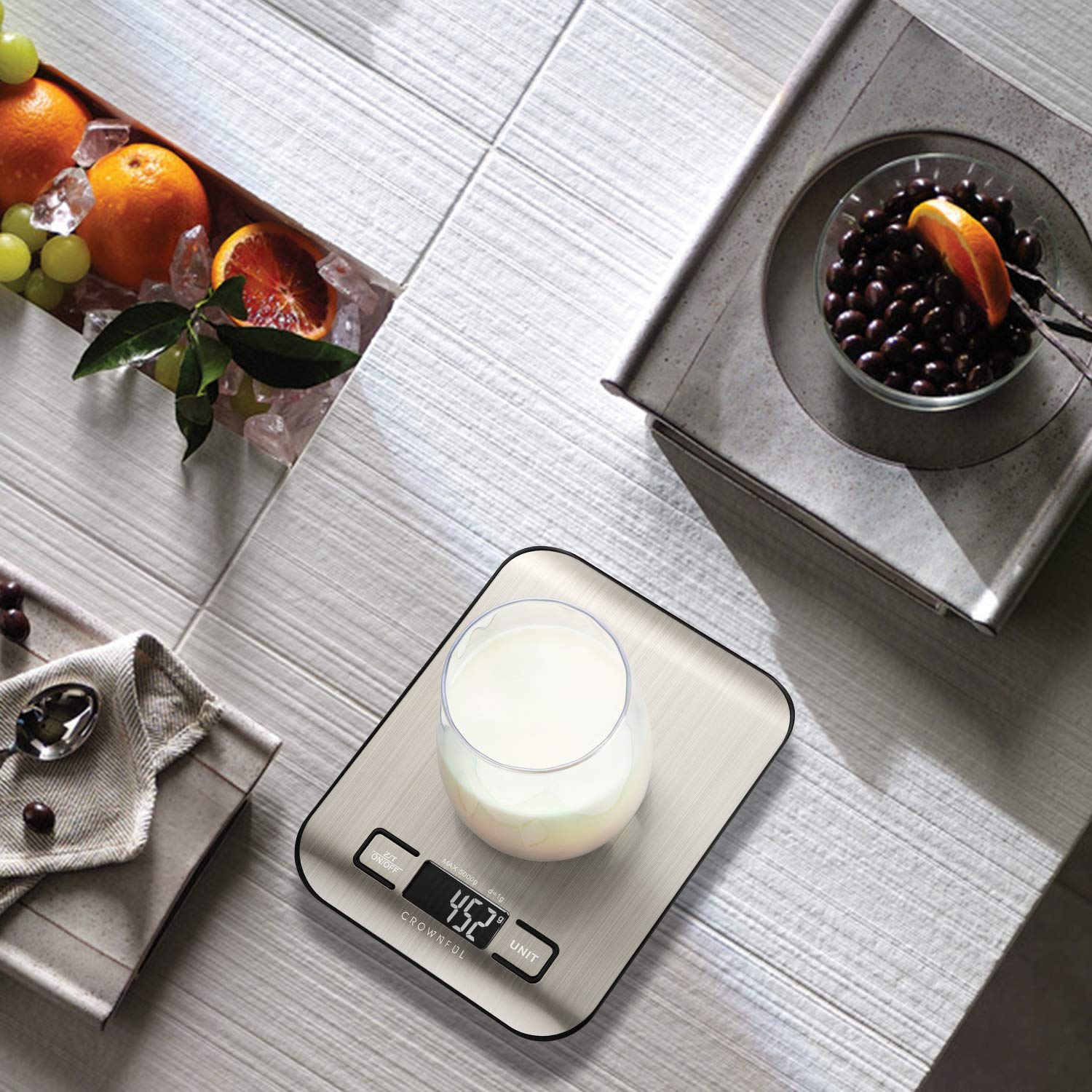 CROWNFUL Food Scale, 11lb Digital Kitchen Scales with Built-in Coin Battery, Weight Ounces and Grams with Tare Function