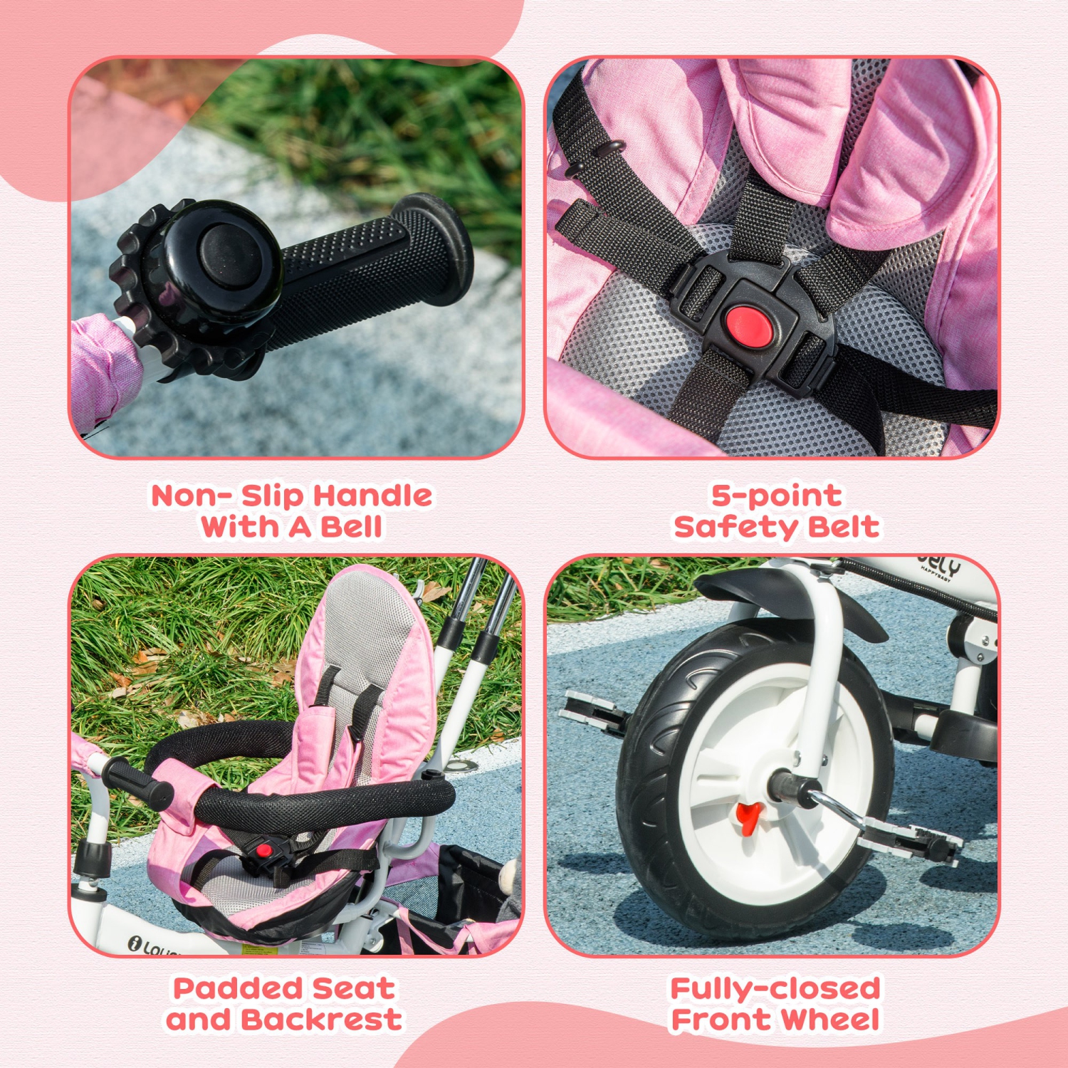 Qaba Toddler Tricycle, 6 in 1 Baby Bike Stroller with Foldable Canopy, Storage Basket, 5-point Safety Harness, Kids Trike for 1-5 Years Old, Pink