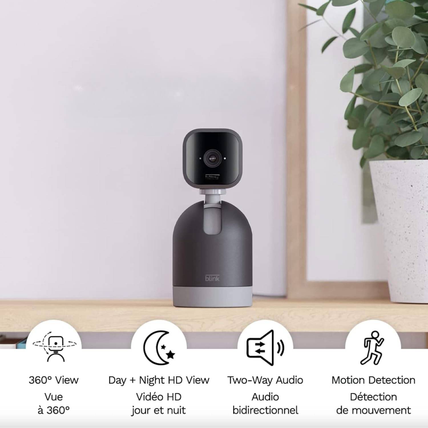 Caméra inclinable | caméra de sécurité intelligente d'intérieur pivotante, vidéo HD, détection de mouvement, audio bidirectionnel, compatible avec