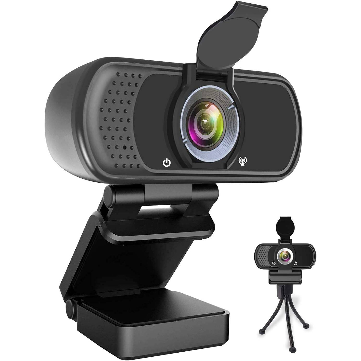 Caméra Web HD 1080P avec microphone, caméra USB pour ordinateur portatif avec trépied WidescreenTripod à 110 degrés, caméra Web Stream pour les