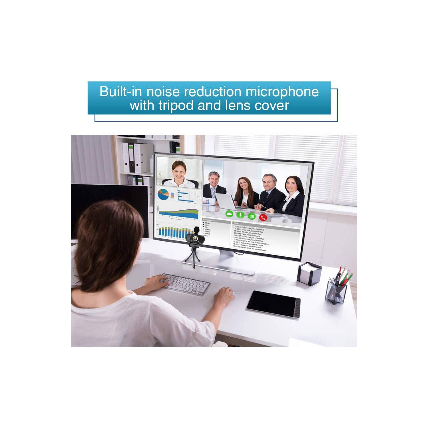 Caméra Web HD 1080P avec microphone, caméra USB pour ordinateur portatif avec trépied WidescreenTripod à 110 degrés, caméra Web Stream pour les