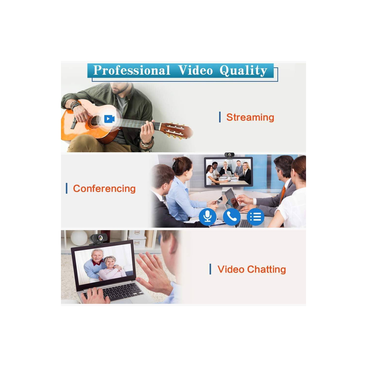 Caméra Web HD 1080P avec microphone, caméra USB pour ordinateur portatif avec trépied WidescreenTripod à 110 degrés, caméra Web Stream pour les