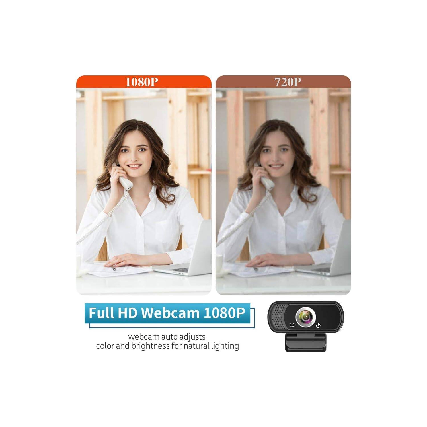 Caméra Web HD 1080P avec microphone, caméra USB pour ordinateur portatif avec trépied WidescreenTripod à 110 degrés, caméra Web Stream pour les