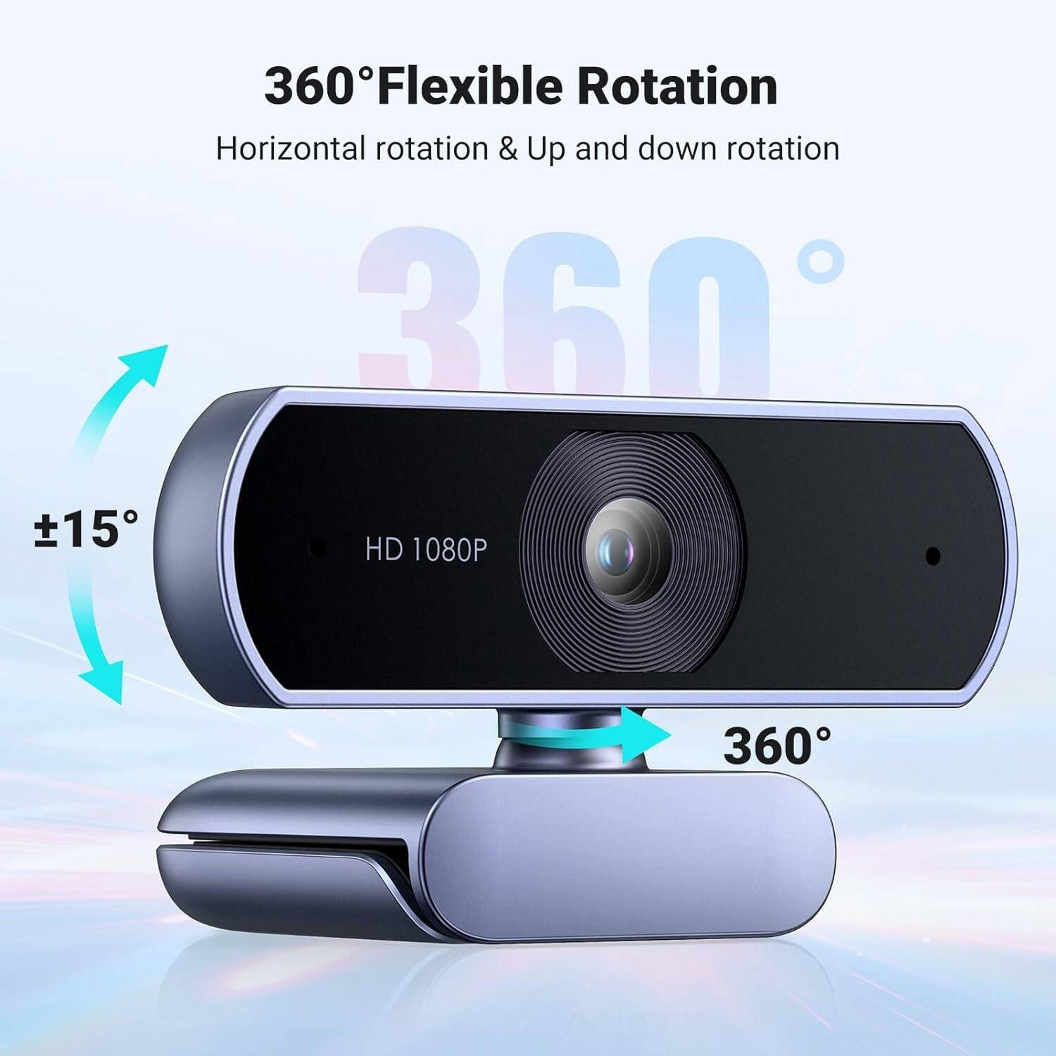 1080P Webcam with Microphone, HD Auto Light Correction Streaming Webcam, 85° View USB Video Webcam forLaptop/Desktop, Calls/Conference, Skype/YouTube