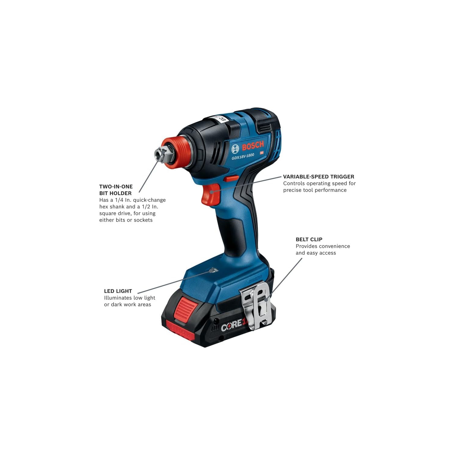 Bosch GDX18V-1800B12 18V EC Brushless 1/4 In. and 1/2 In. Two-in