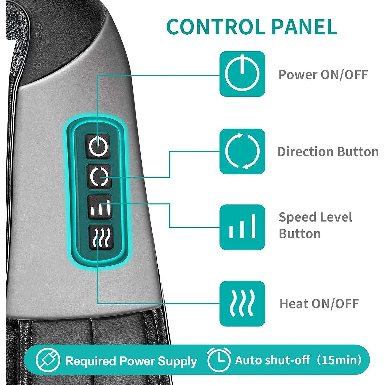 Nekteck Shiatsu Neck and Shoulder Massager with Soothing,Electric Deep Tissue 3D Kneading Massage Pillow - Black