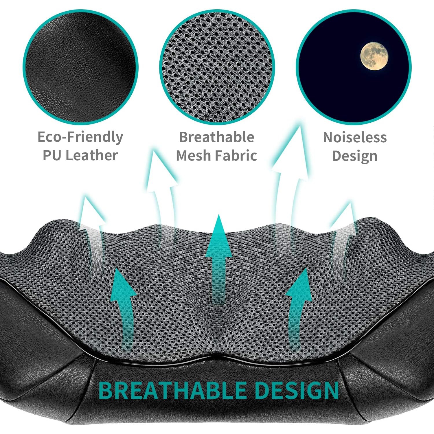Nekteck Shiatsu Neck and Shoulder Massager with Soothing,Electric Deep Tissue 3D Kneading Massage Pillow - Black