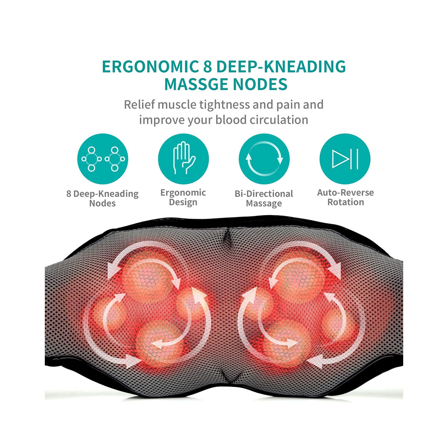 Nekteck Shiatsu Neck and Shoulder Massager with Heat , Electric Deep Tissue 3D Kneading Massage Pillow