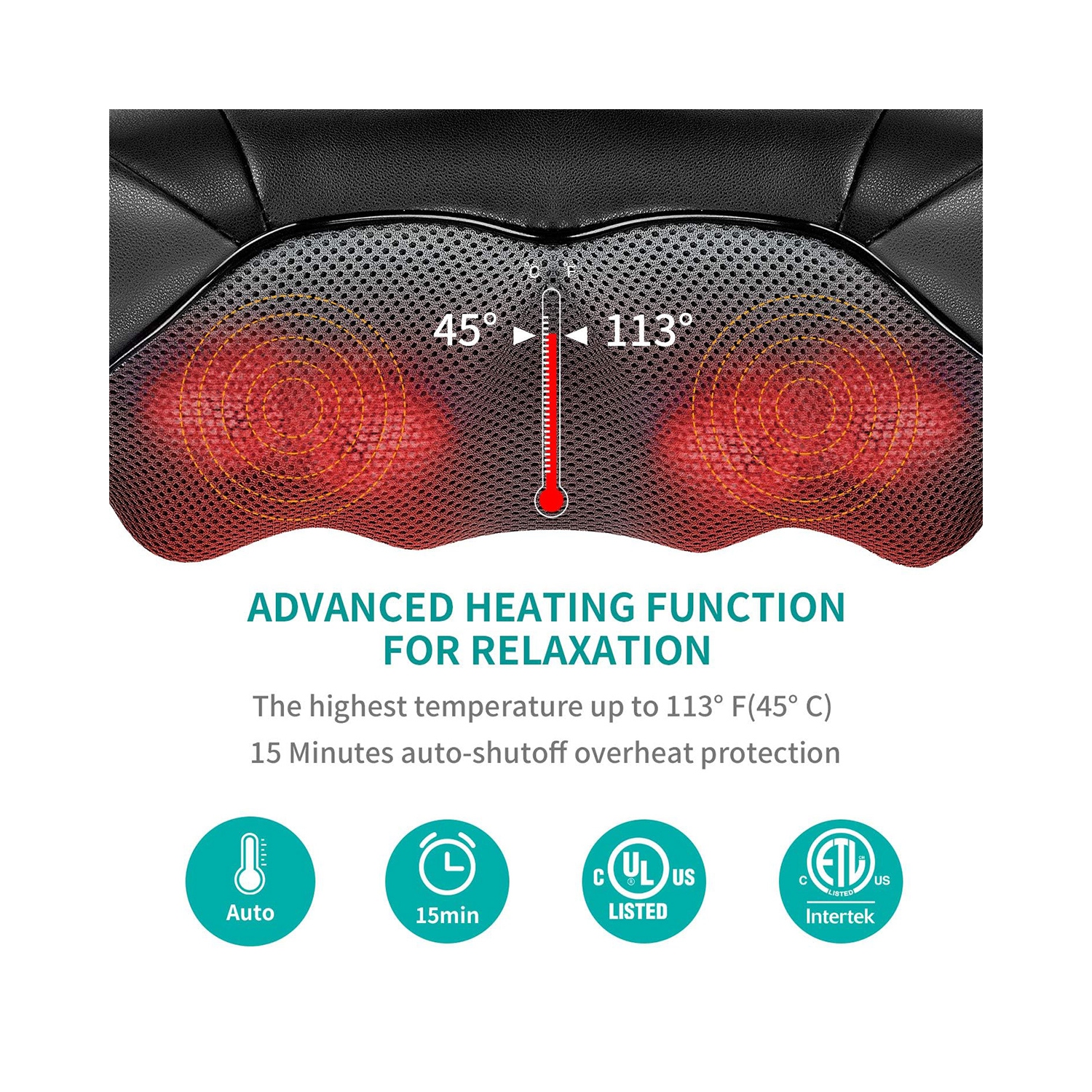Nekteck Shiatsu Neck and Shoulder Massager with Heat , Electric Deep Tissue 3D Kneading Massage Pillow