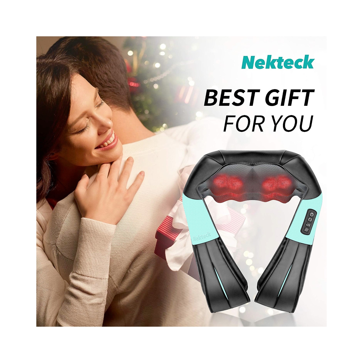 Nekteck Shiatsu Neck and Shoulder Massager with Heat , Electric Deep Tissue 3D Kneading Massage Pillow