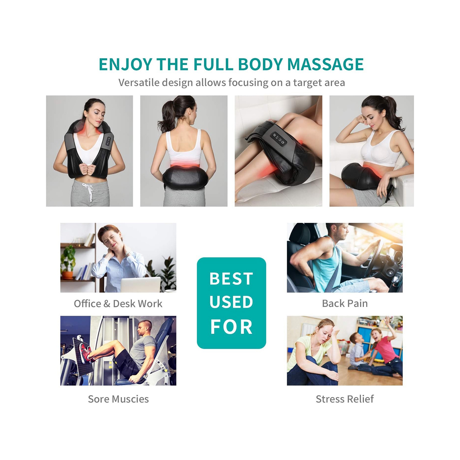 Nekteck Shiatsu Neck and Shoulder Massager with Heat , Electric Deep Tissue 3D Kneading Massage Pillow