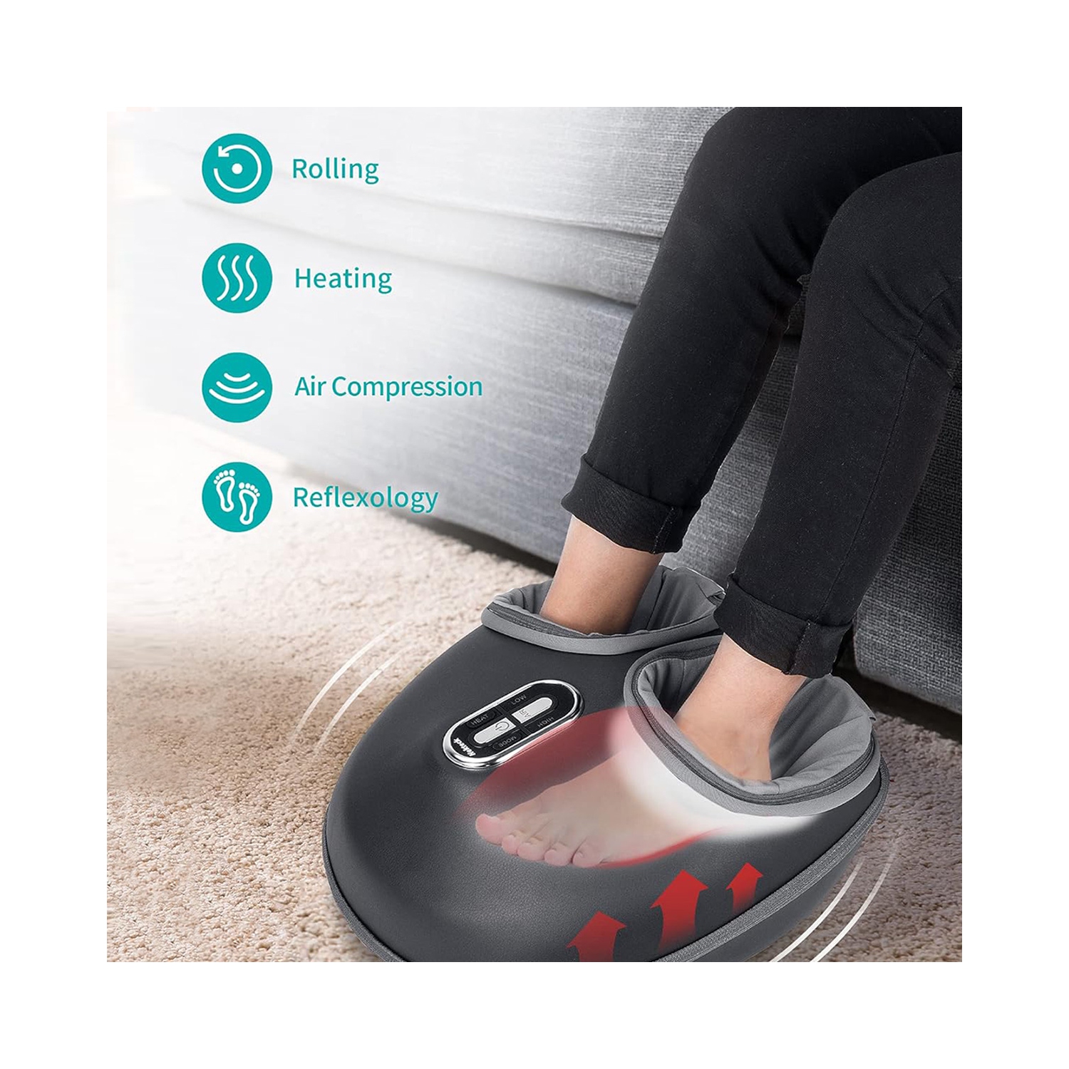 Appareil de massage shiatsu pour les pieds de Nekteck avec chaleur, pétrissage en profondeur avec compression d'air, amélioration de la circulation