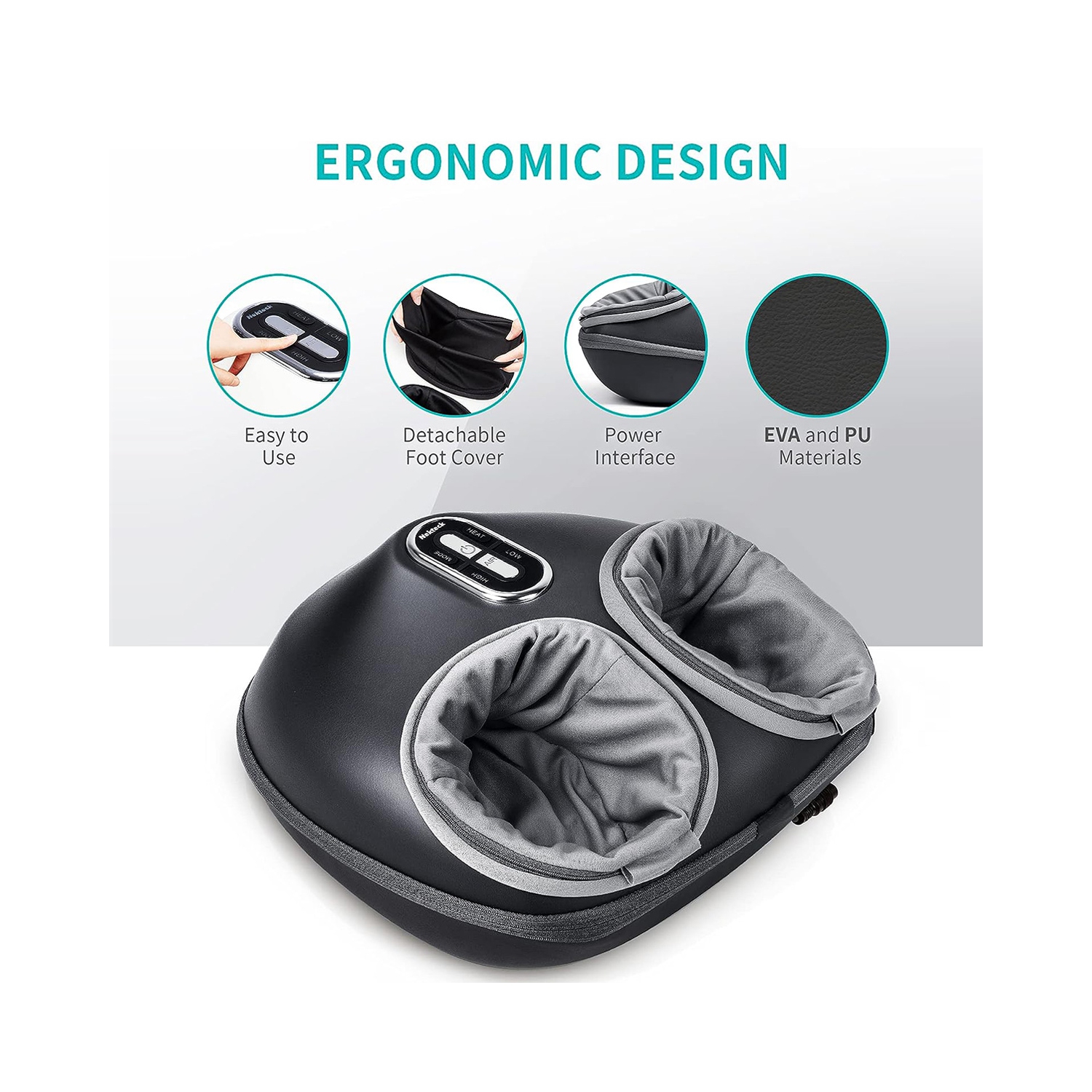 Appareil de massage shiatsu pour les pieds de Nekteck avec chaleur, pétrissage en profondeur avec compression d'air, amélioration de la circulation