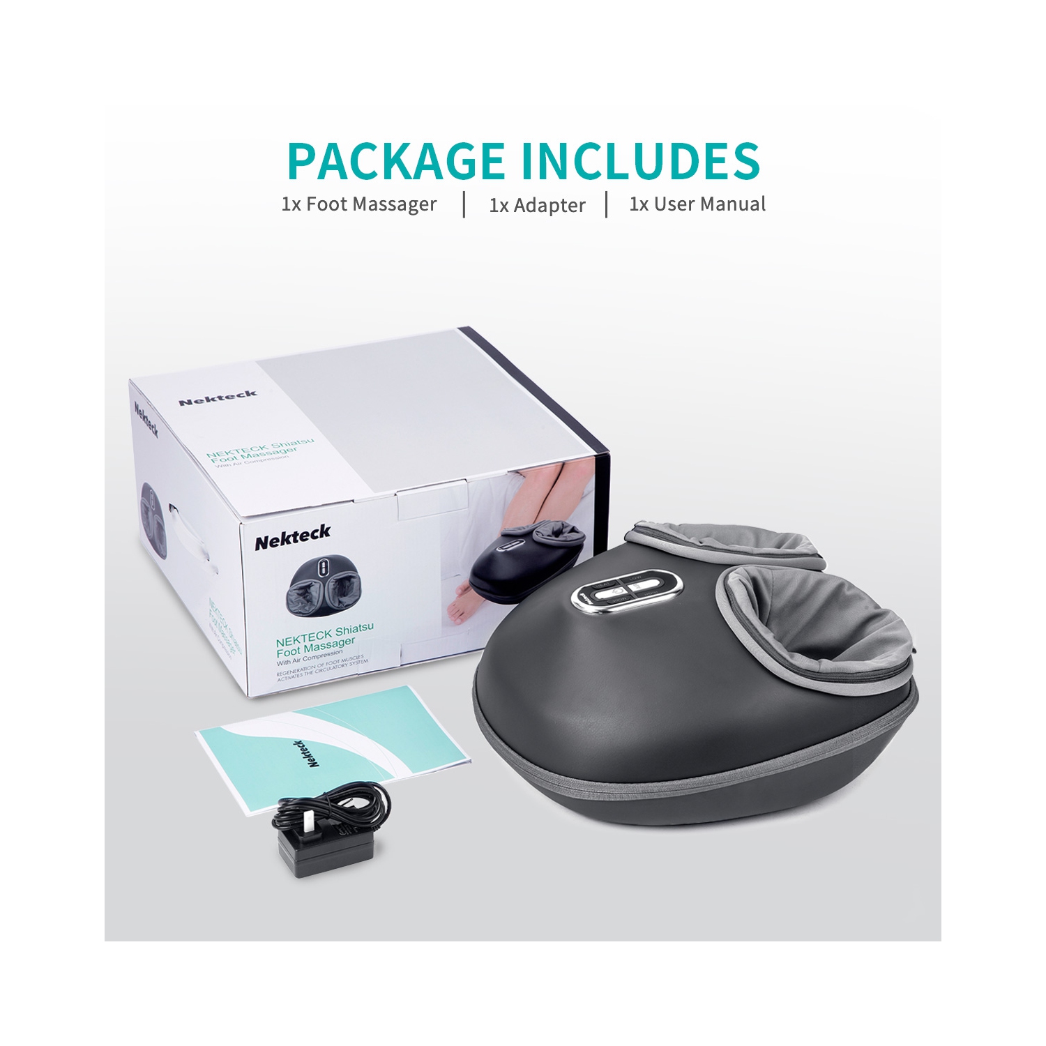 Appareil de massage shiatsu pour les pieds de Nekteck avec chaleur, pétrissage en profondeur avec compression d'air, amélioration de la circulation