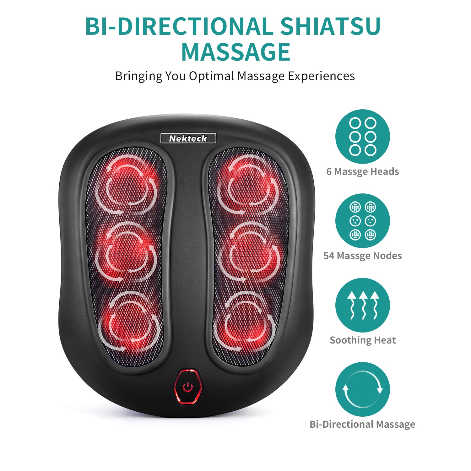 Nekteck Foot Massager with Heat, Shiatsu Heated Electric Kneading Foot Massager Machine for Plantar Fasciitis, Built-in Infrared Heat Function and