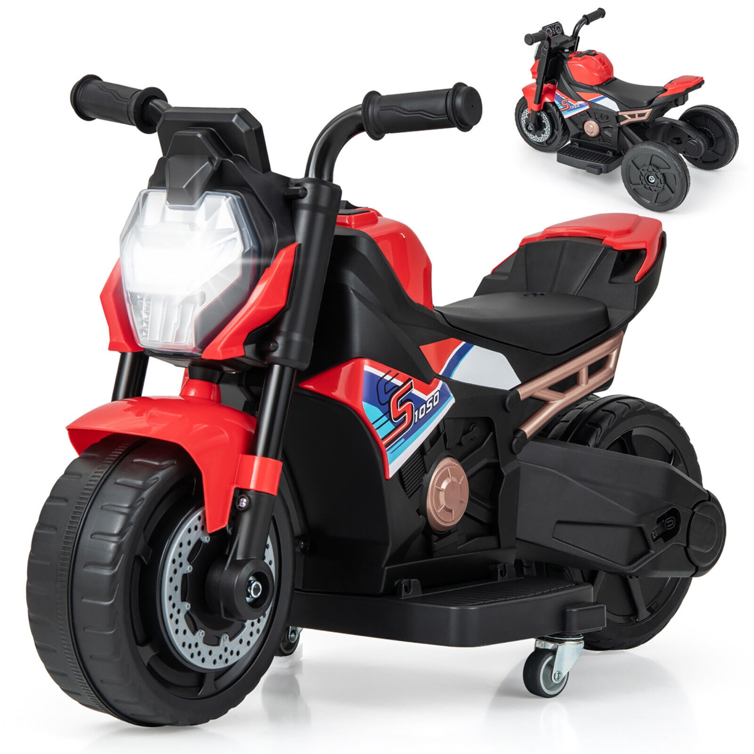 Gymax 2-in-1 Kids Electric Motorcycle w/ Detachable Training Wheels Headlight & Horn