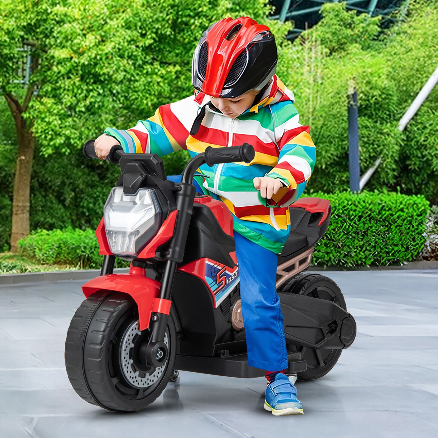 Gymax 2-in-1 Kids Electric Motorcycle w/ Detachable Training Wheels Headlight & Horn