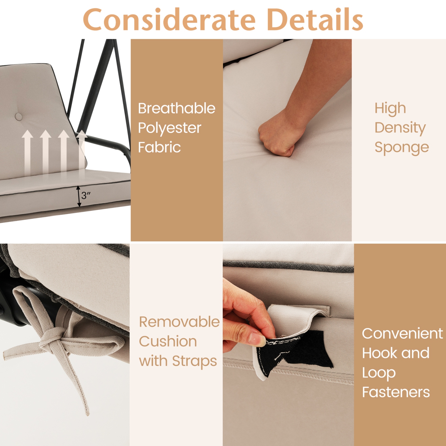 Gymax 3PCS Hammock Chair Patio Porch Swing w/ Adjustable Canopy Removable Pads