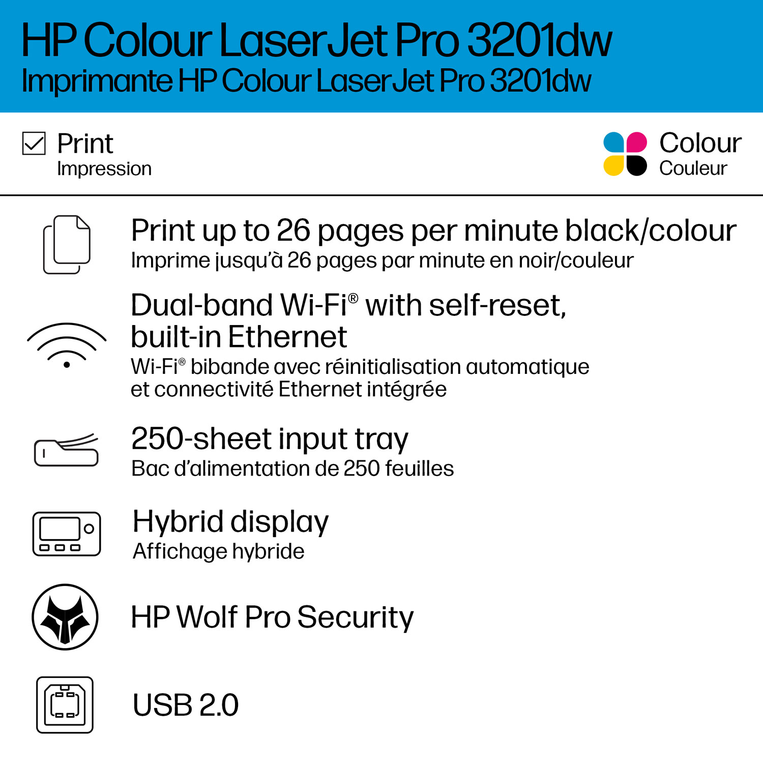 Imprimante laser couleur sans fil LaserJet Pro 3201dw de HP