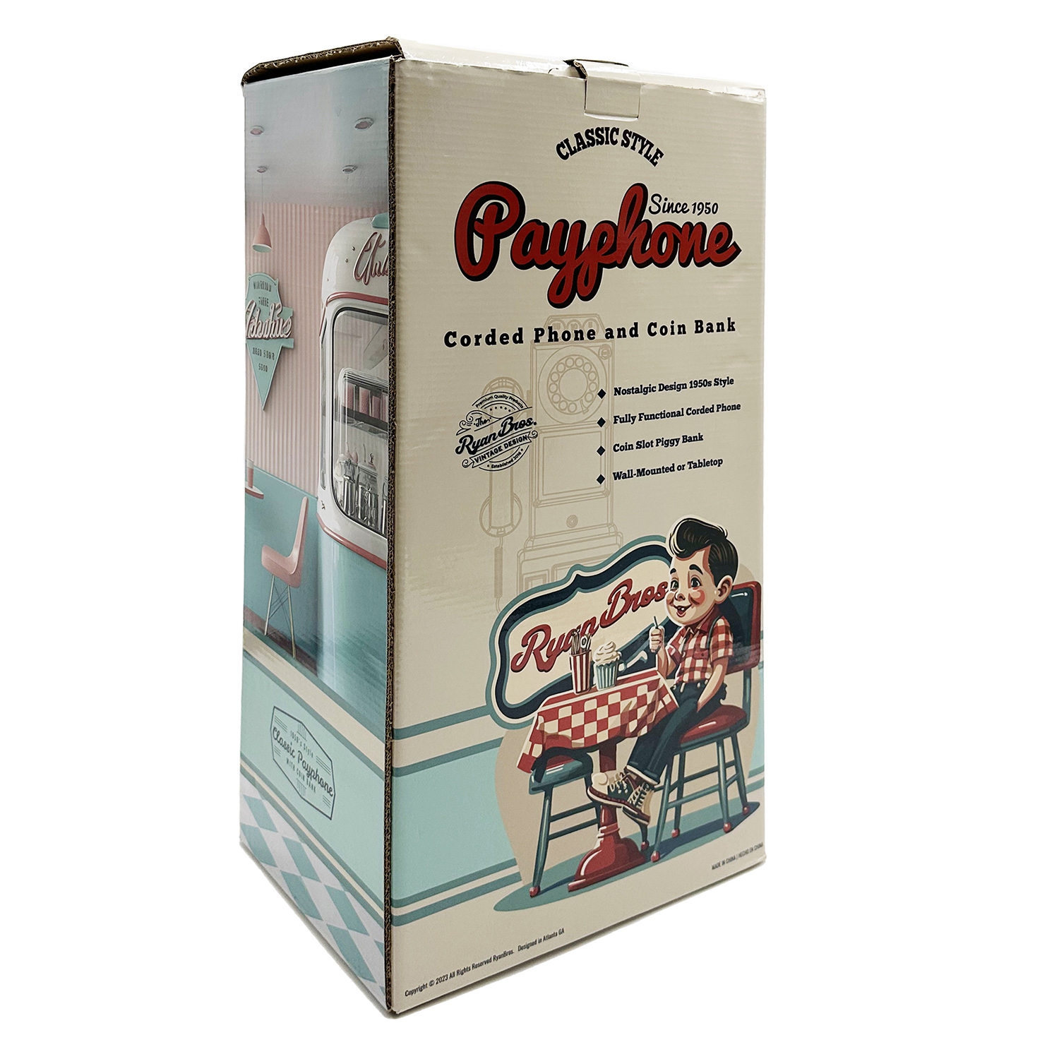 Ryan Bros Payphone rétro des années 1950 avec tirelire