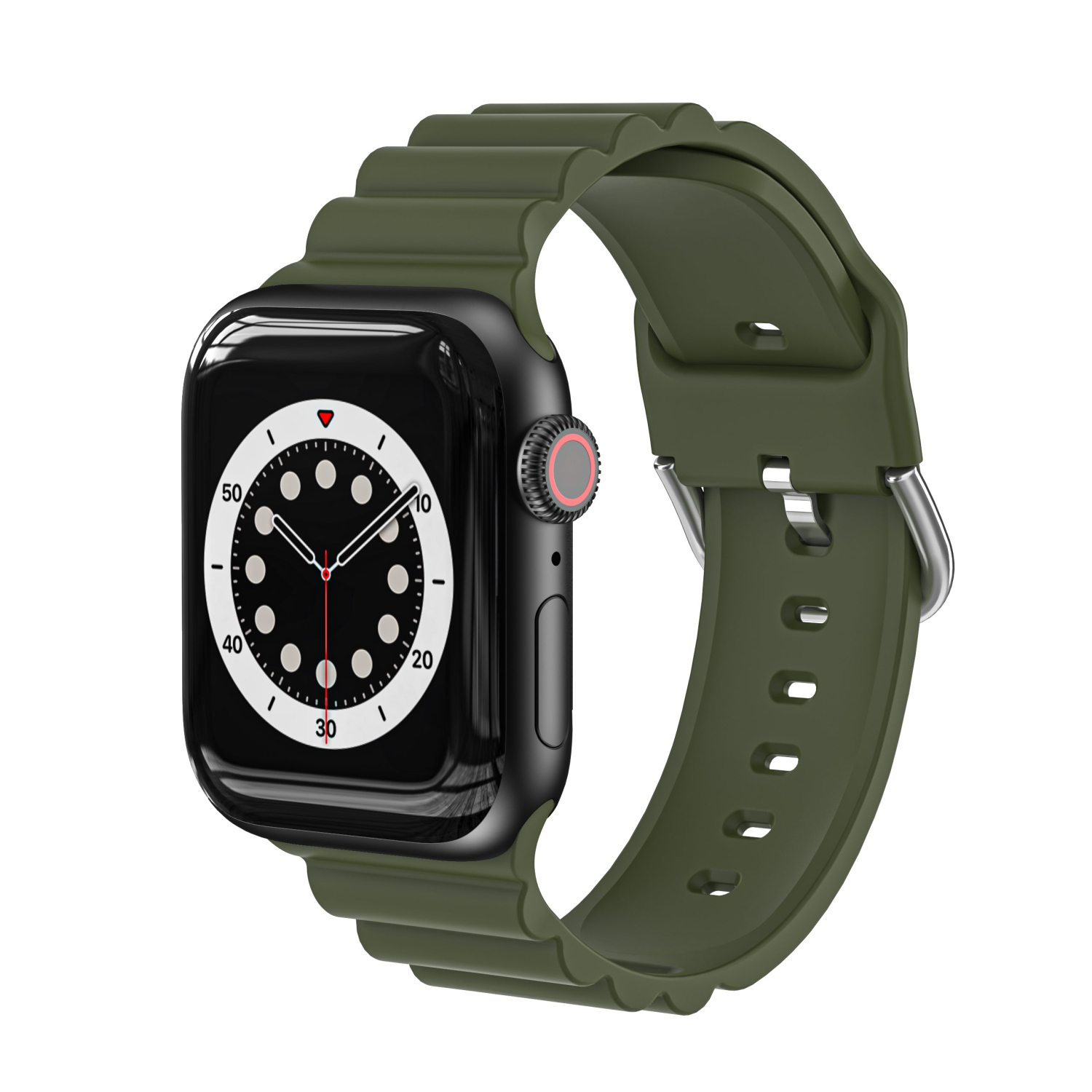 Bracelet ondulé en silicone souple pour Apple Watch - 42/44/45&nbsp;mm - Vert militaire