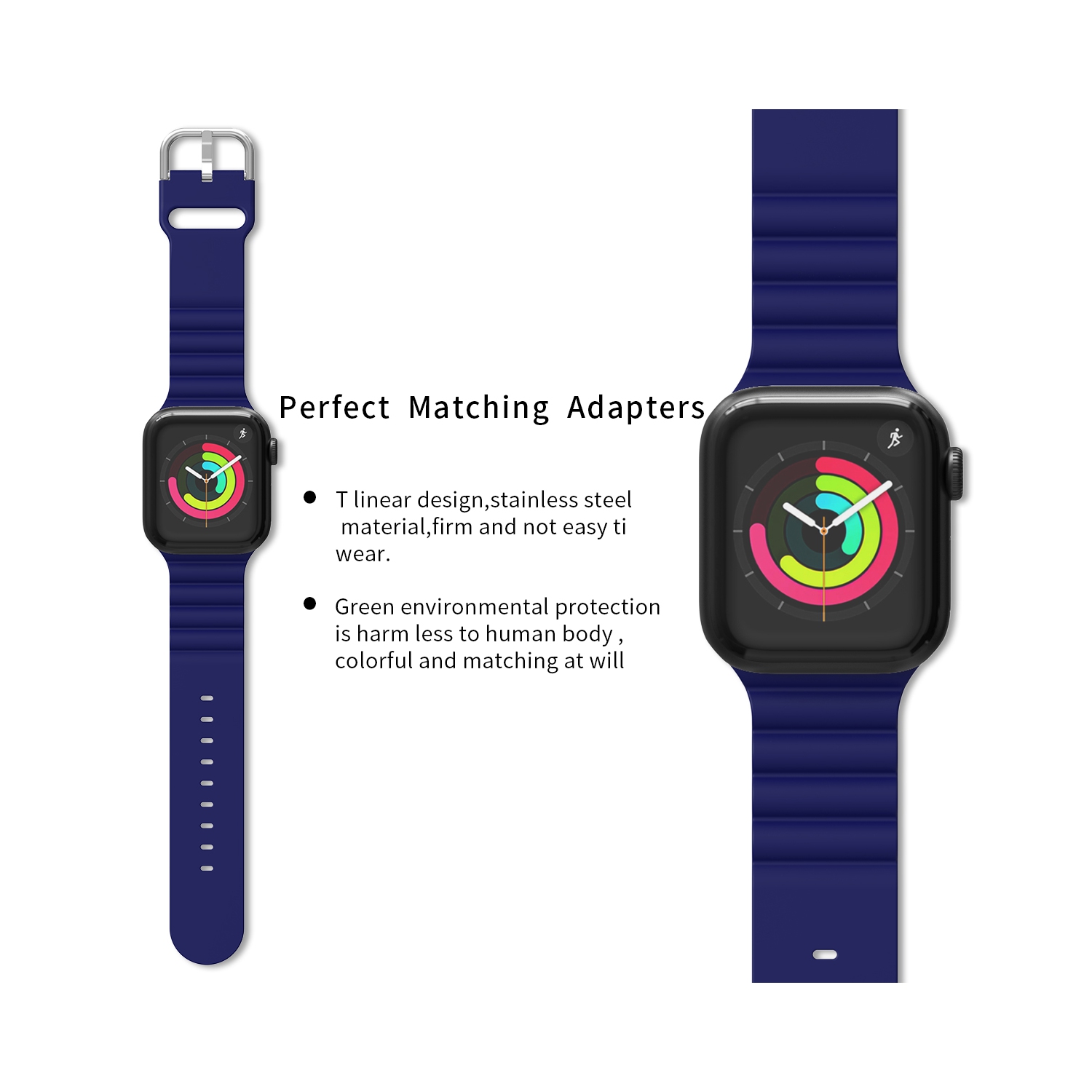 Soft Silicone Wavy Band for Apple Watch - 42/44/45mm - Dark Blue