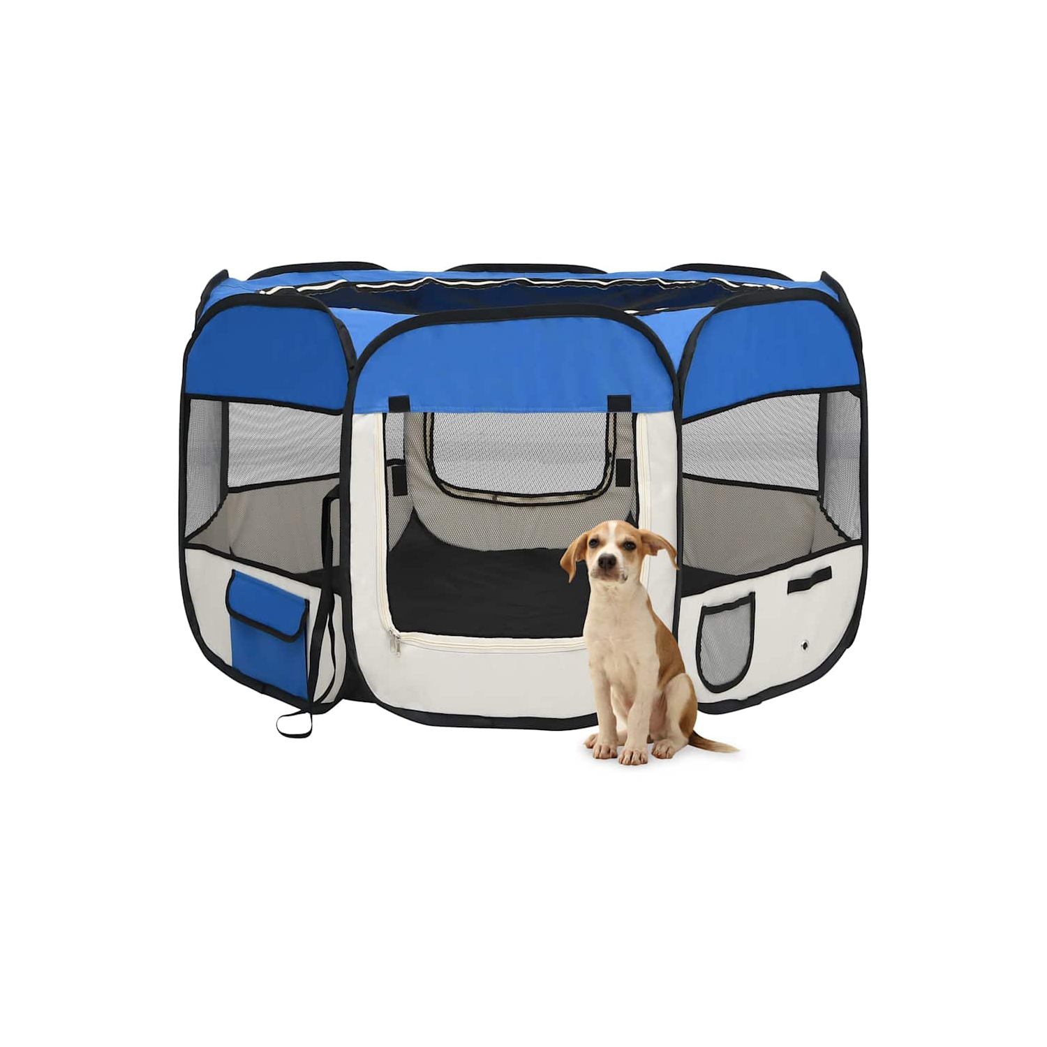vidaXL Foldable Dog Playpen with Carrying Bag Blue 110x110x58 cm