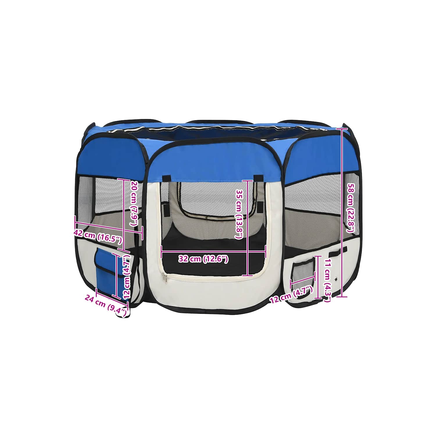 vidaXL Foldable Dog Playpen with Carrying Bag Blue 110x110x58 cm