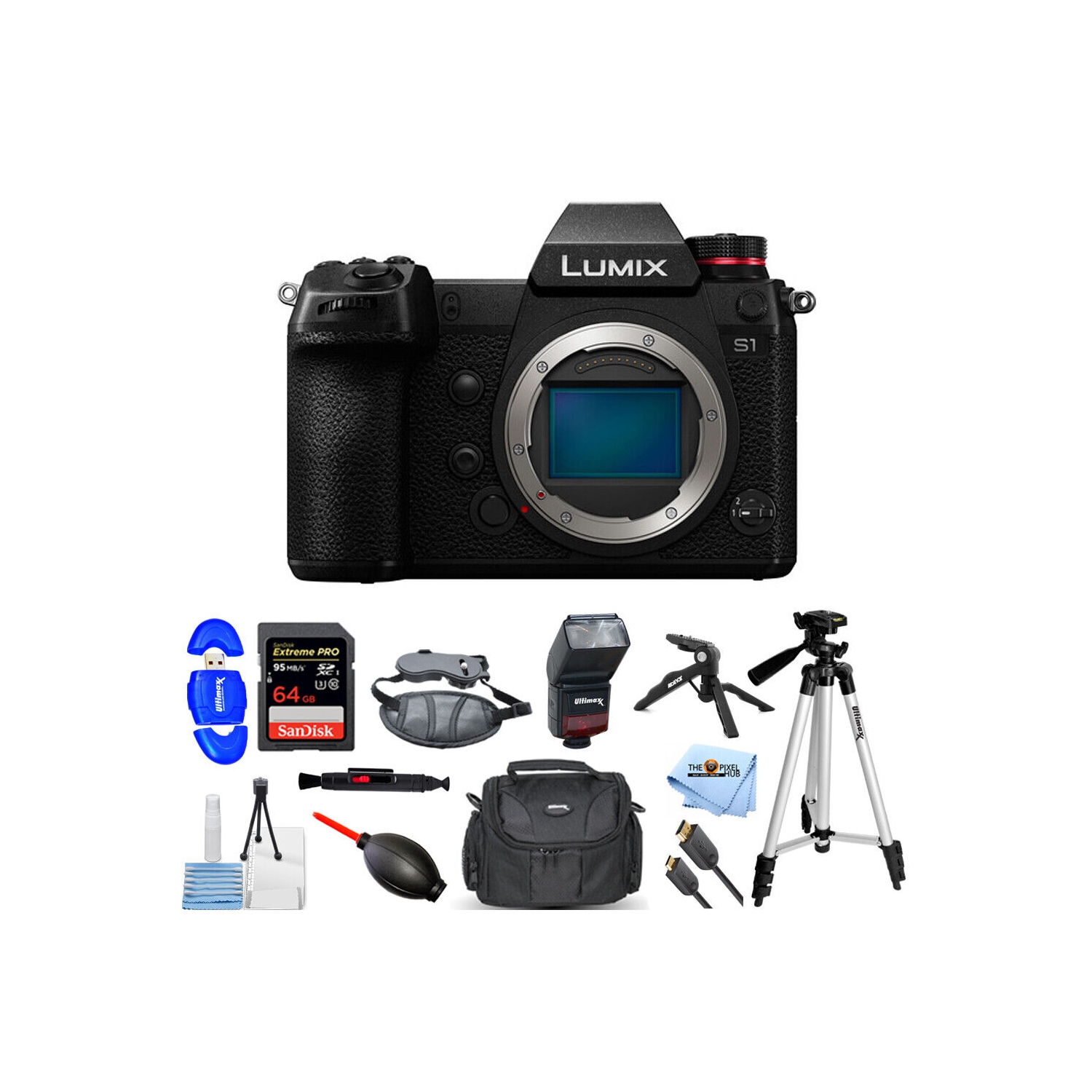 Panasonic Lumix DC-S1 Mirrorless Camera 64GB Flash Tripod Bundle