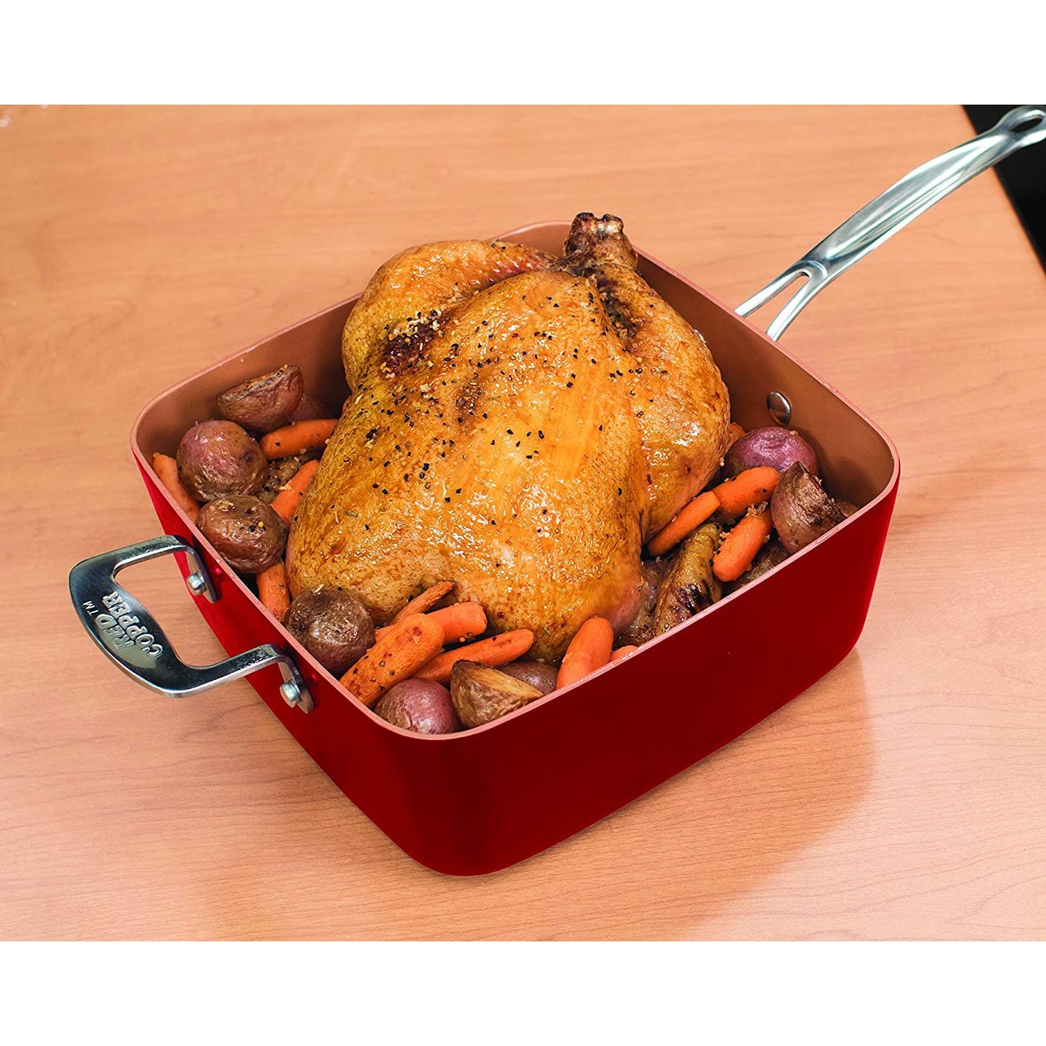 Batterie de cuisine antiadhésive en céramique carrée, cuivre rouge, 5 pièces