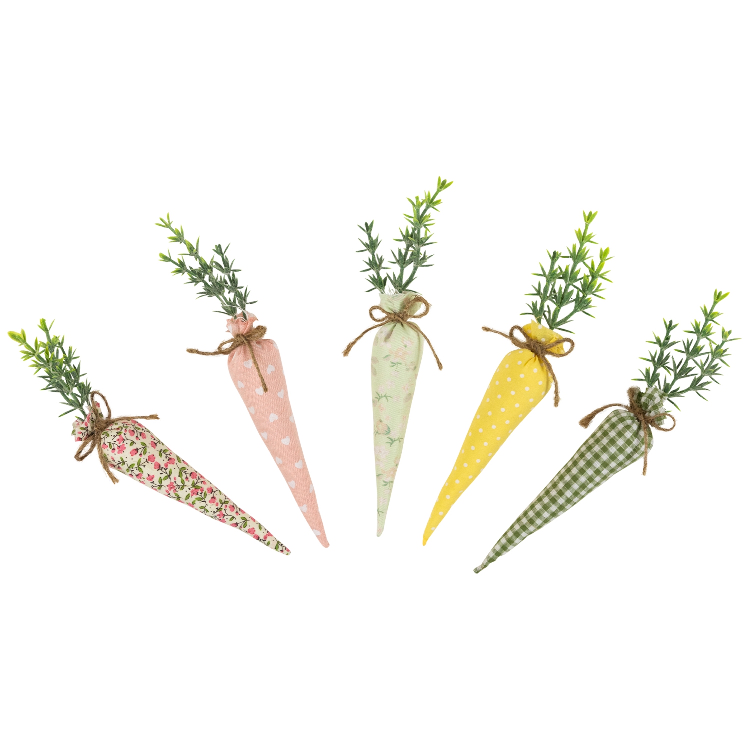 Fabric Carrot Easter Decorations - 9" - Green and Pink - Set of 5