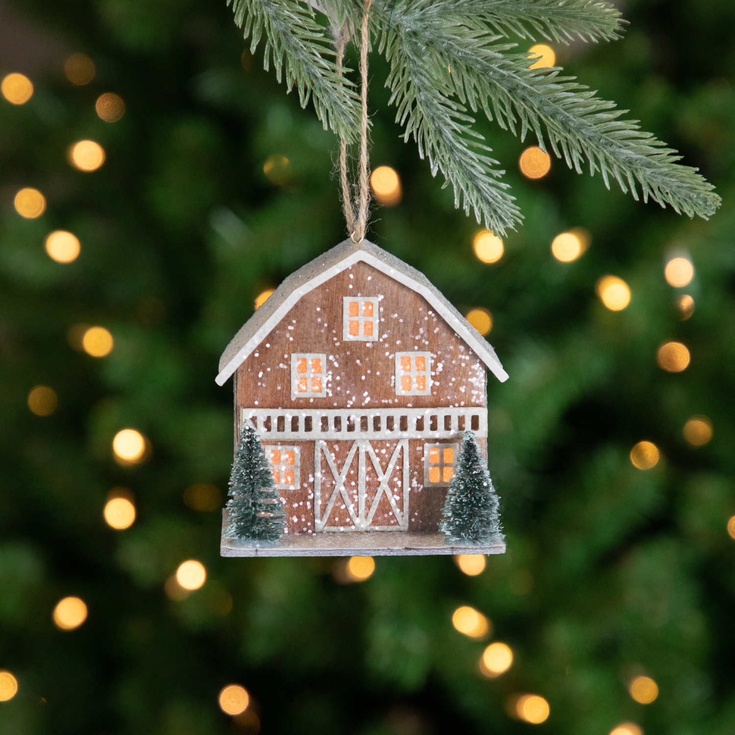Battery Operated Lighted Rustic House with Trees Christmas Ornament - 4" - Brown