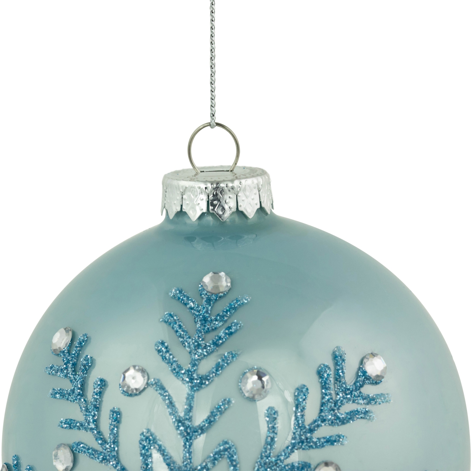 Glittered and Jeweled Snowflake Christmas Glass Ball Ornaments - 4" - Ice Blue
