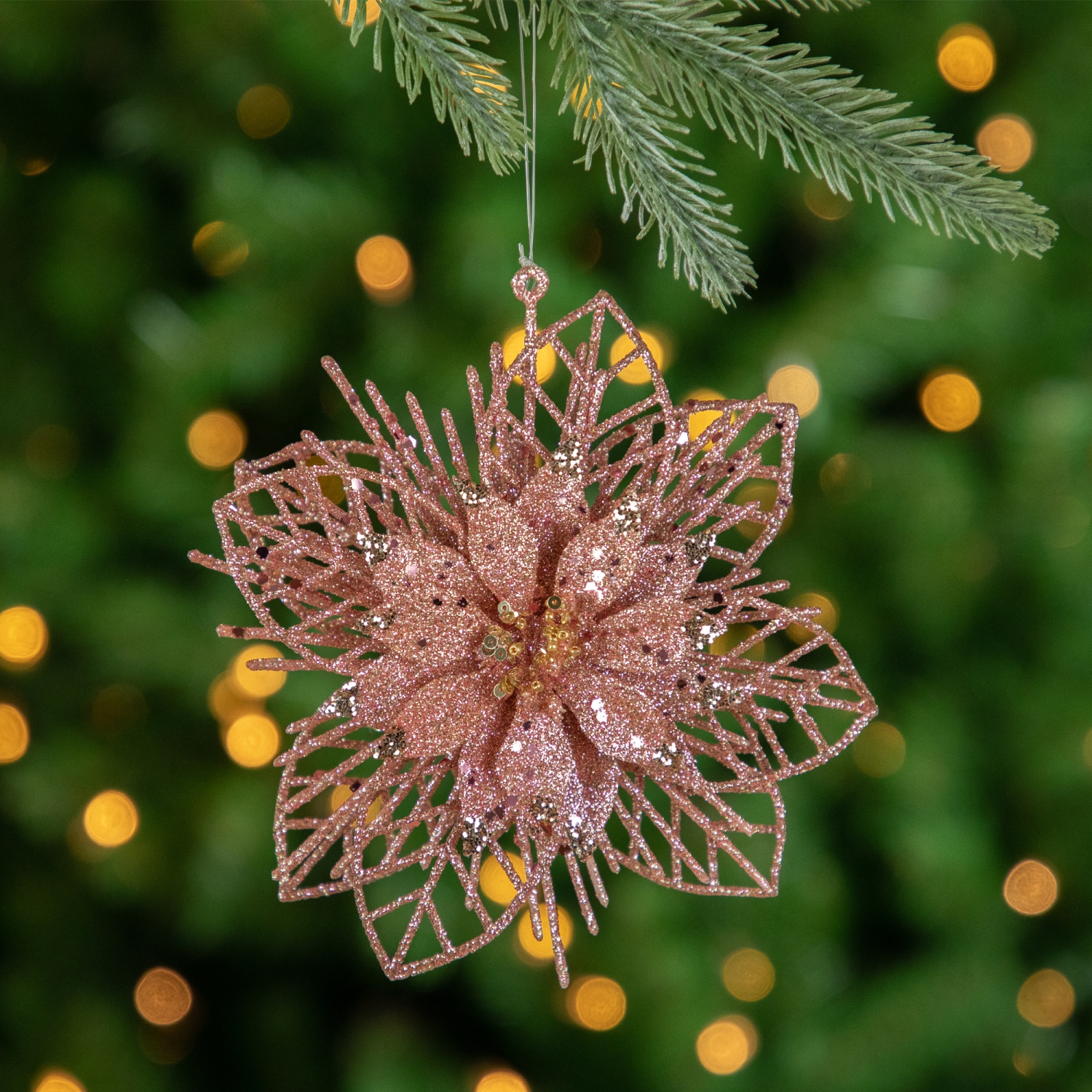 Pack of 4 Glittered Pink Poinsettia Christmas Ornaments 6"